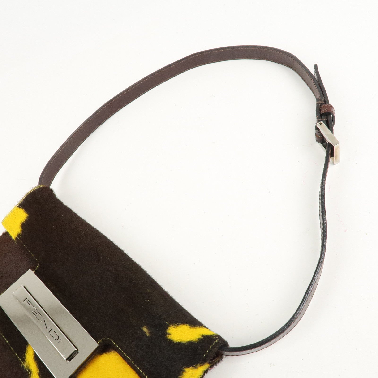 FENDI COW Unborn Calf Leather Shoulder Bag Yellow Brown