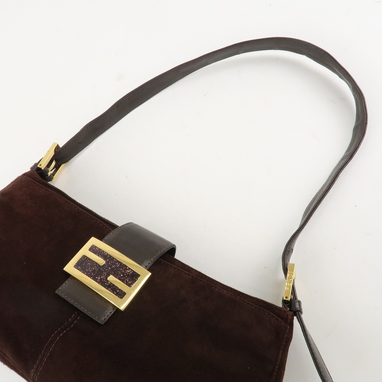 FENDI Suede Leather Shoulder Bag Dark Brown 26722 Used