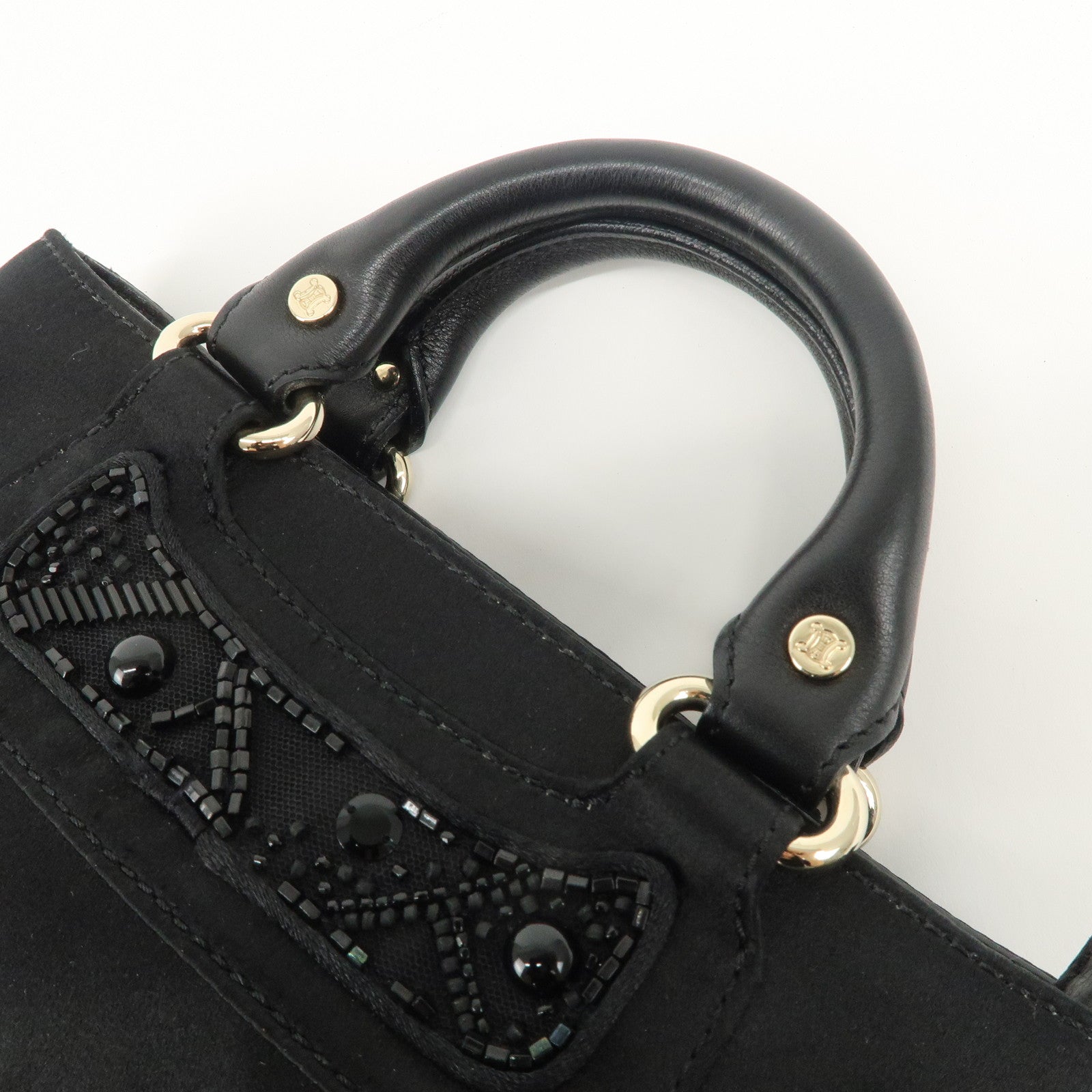 CELINE Macadam Satin Leather Mini Boogie Bag Beads Macadam Stamp Used