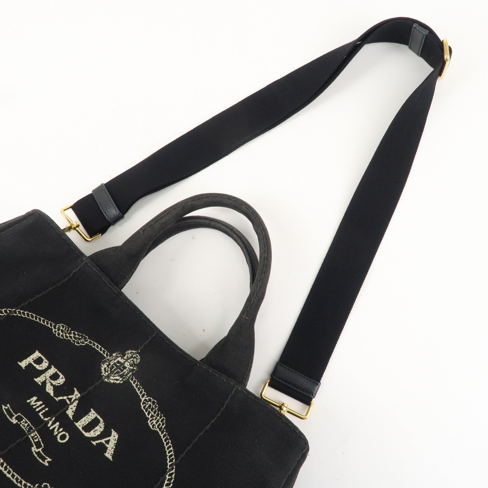 PRADA Canapa Canvas 2Way Hand Bag Tote Bag Black 1BG642