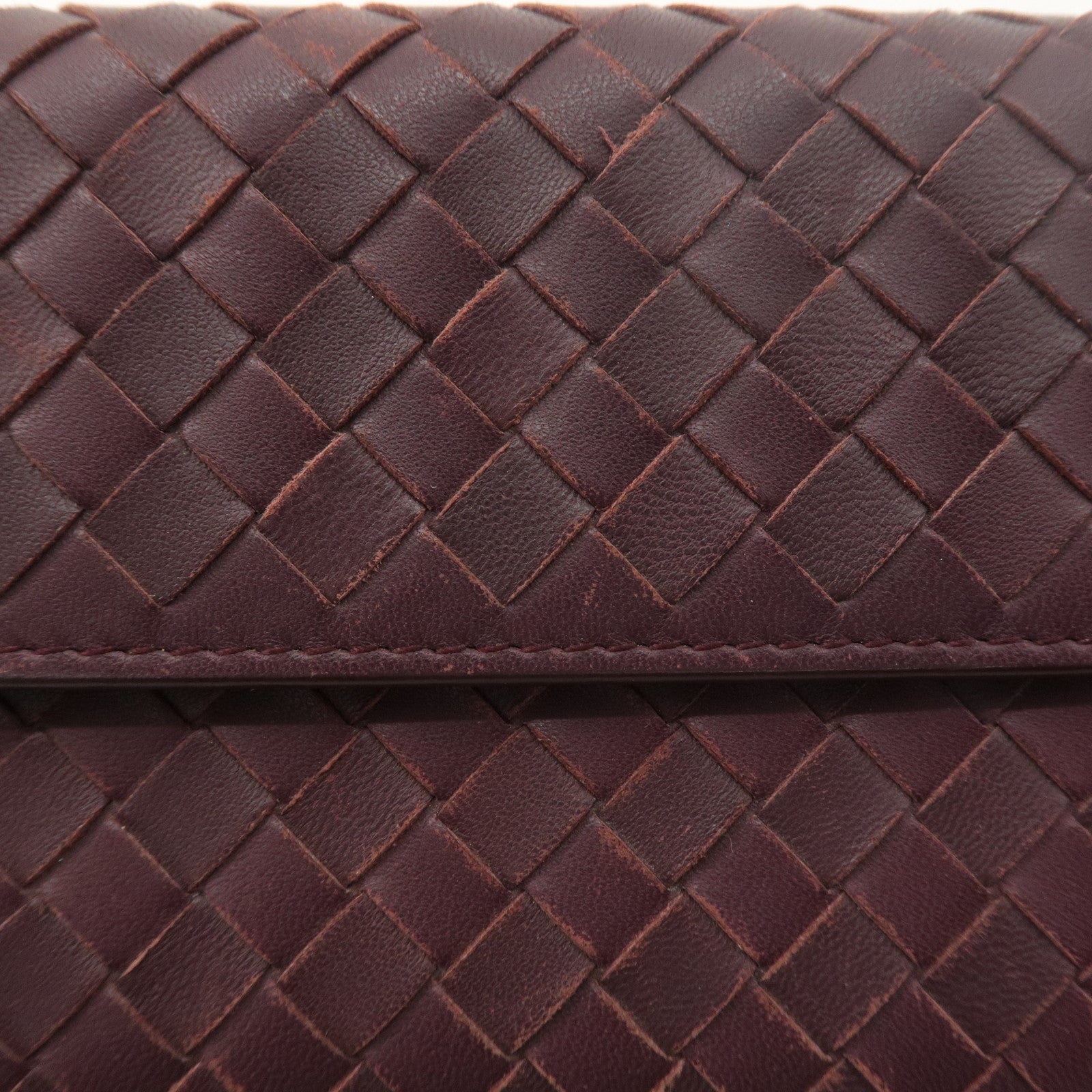 BOTTEGA VENETA Intrecciato Leather Bi-fold Long Wallet Wine Red