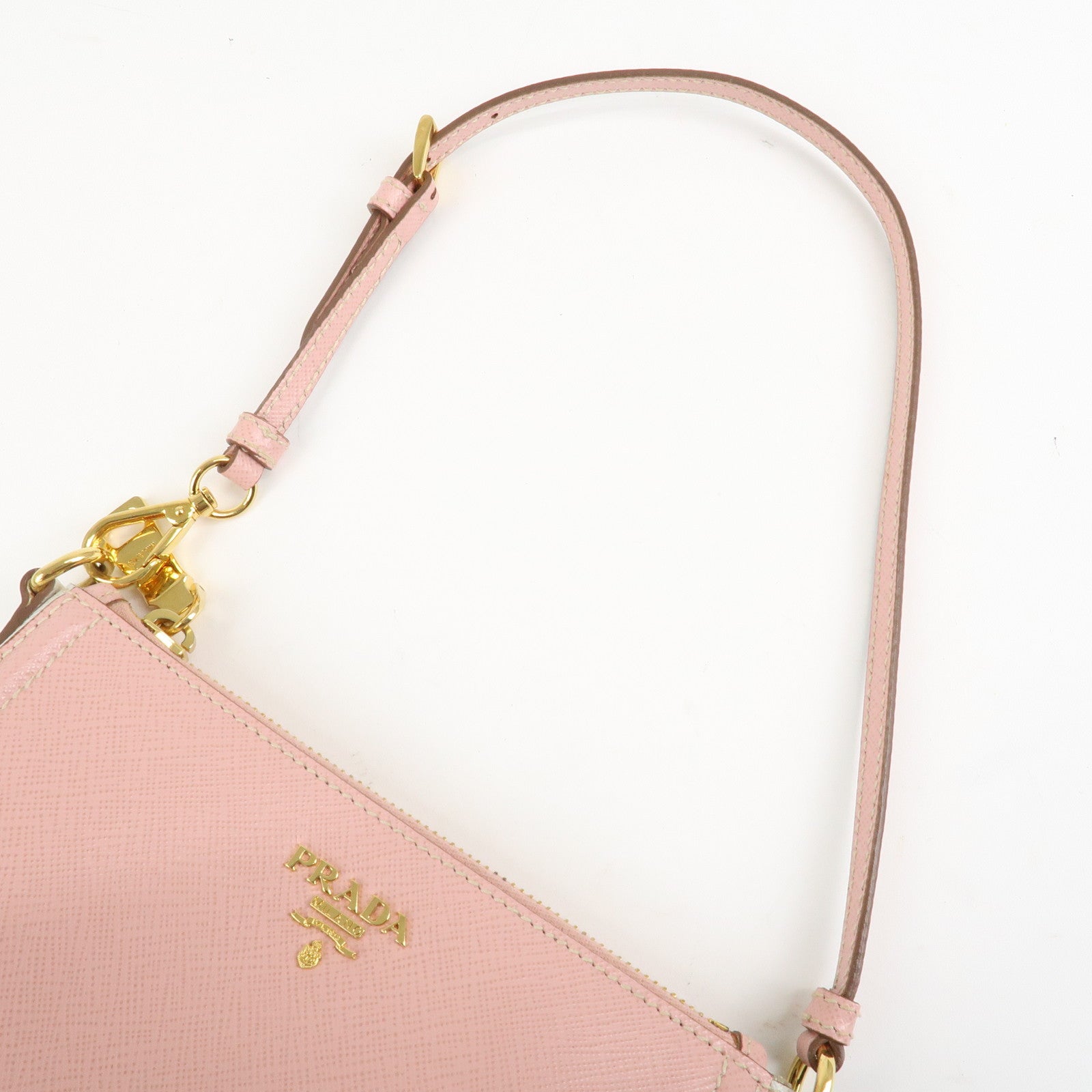 PRADA Logo Leather Shoulder Bag Pink Gold Hardware Used