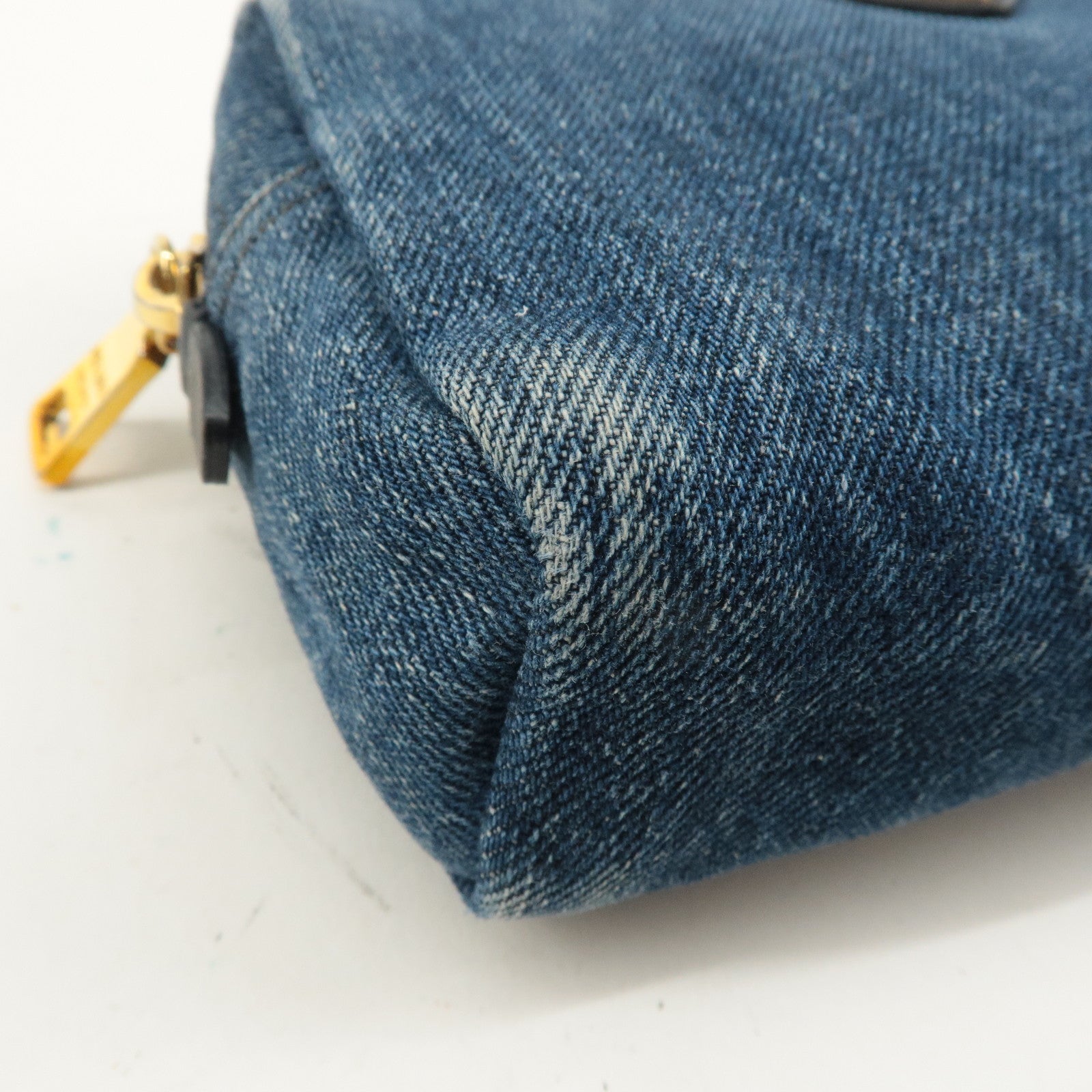 PRADA Logo Denim Cosmetic Pouch Blue