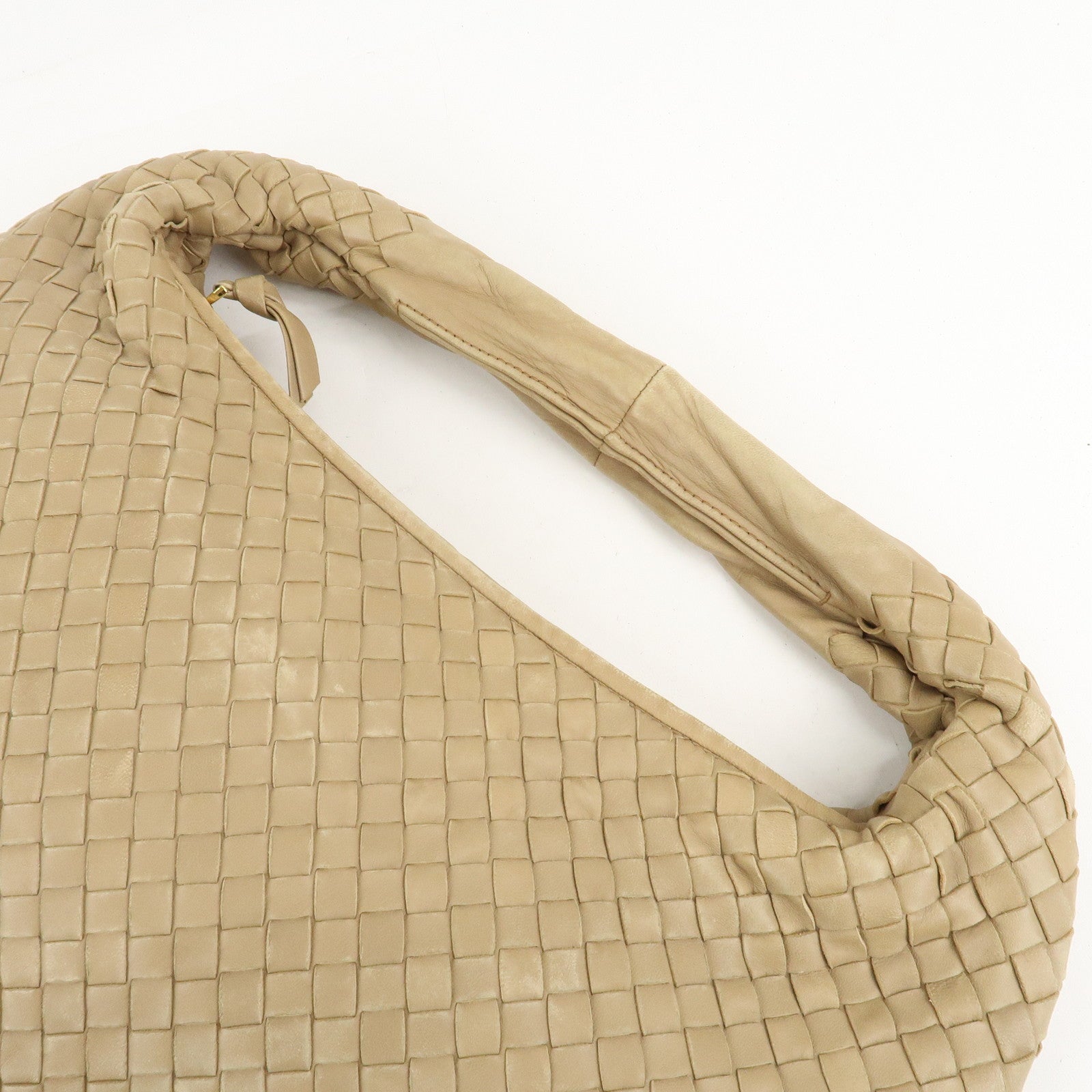 BOTTEGA VENETA Hobo Intrecciato Leather Shoulder Bag Beige 115653 Used