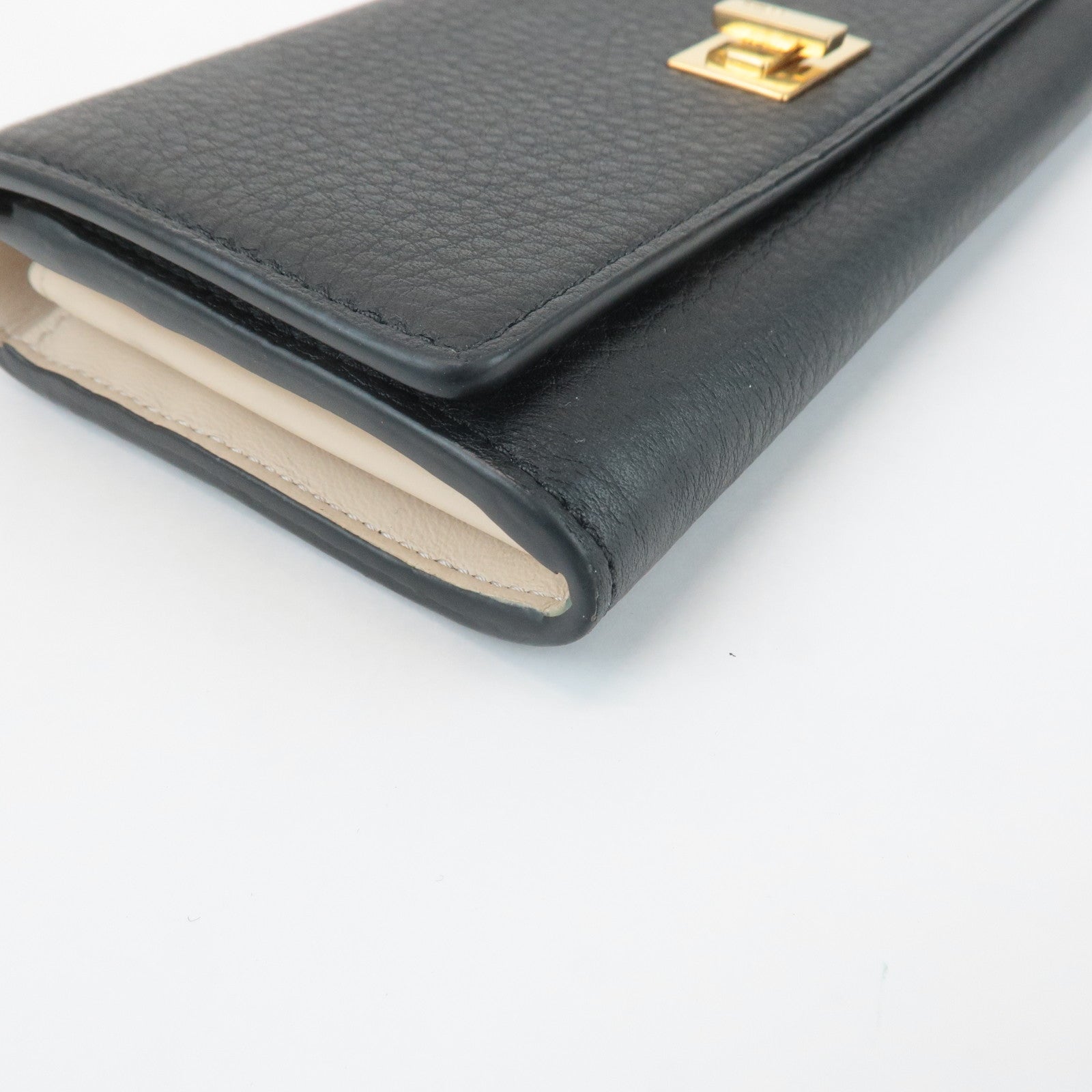 FENDI Leather Peekaboo Bi-fold Long Wallet Black 8M0427 Used