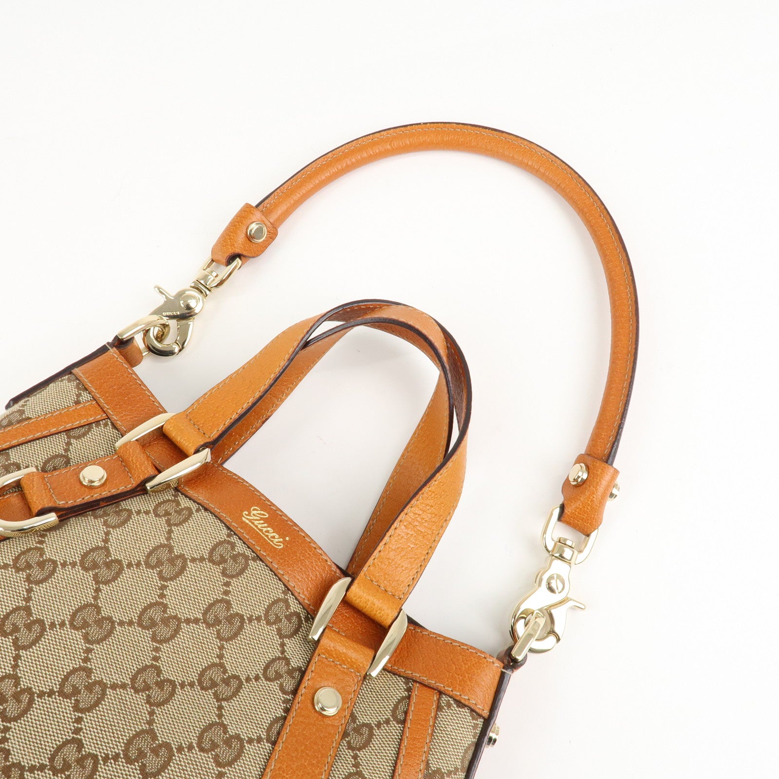 GUCCI GG Canvas Leather 2Way Shoulder Bag Beige Brown 146246