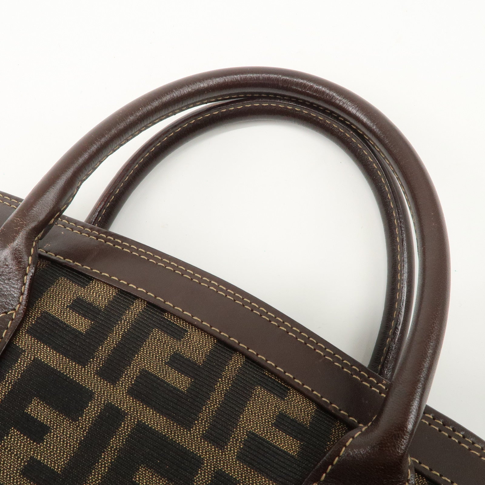 FENDI Zucca Canvas Leather 2 way Leather Hand Bag Shoulder Bag Used