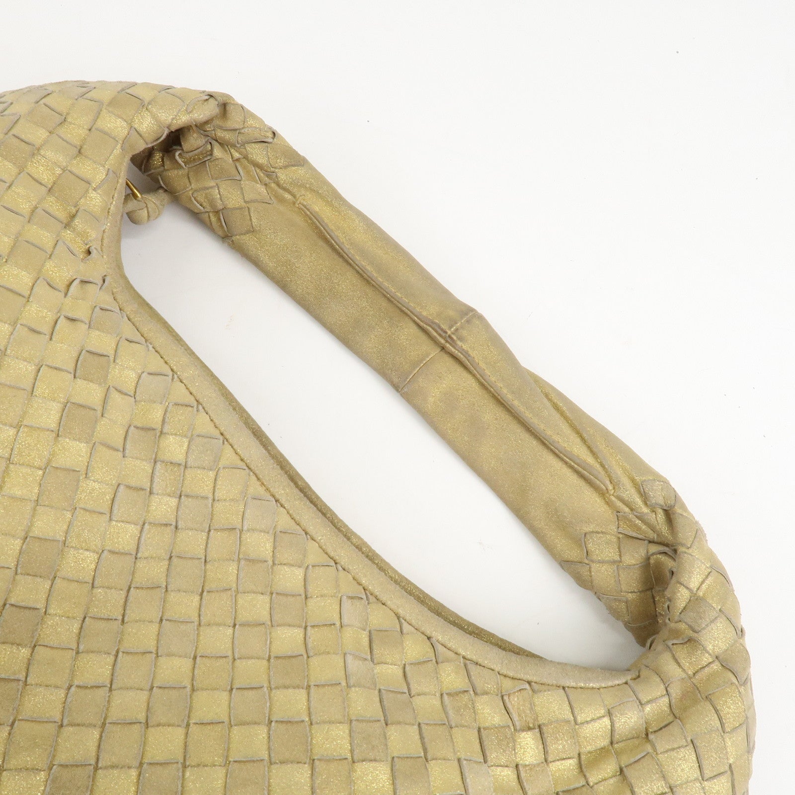 BOTTEGA VENETA Intrecciato Leather Shoulder Bag Gold 115653 Used