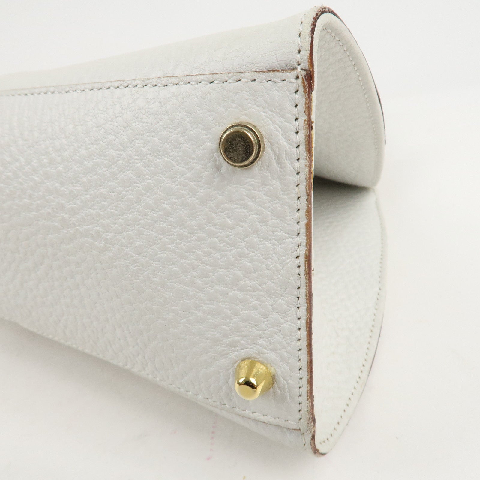 GUCCI Leather Shoulder Bag Hand Bag White Gold HDW 130995