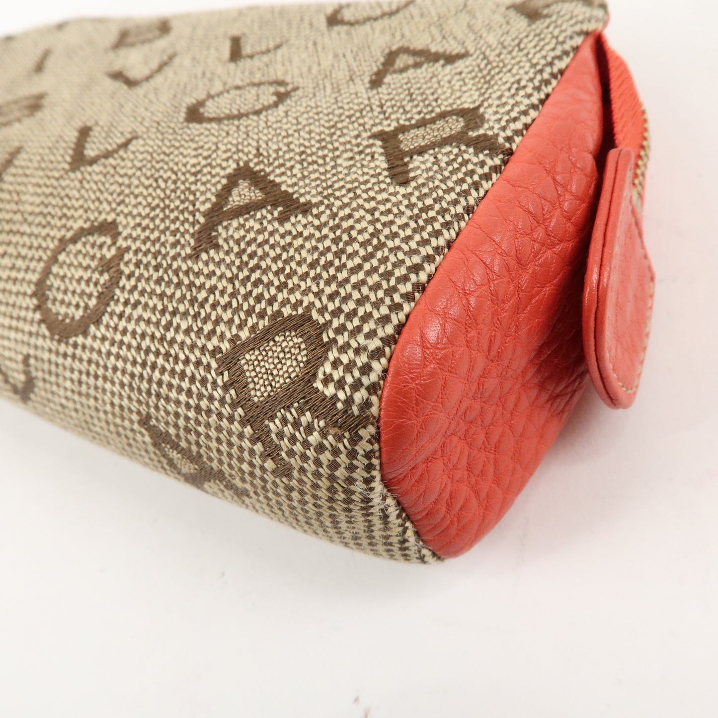 BVLGARI Canvas Leather Logomania Pouch Beige Red