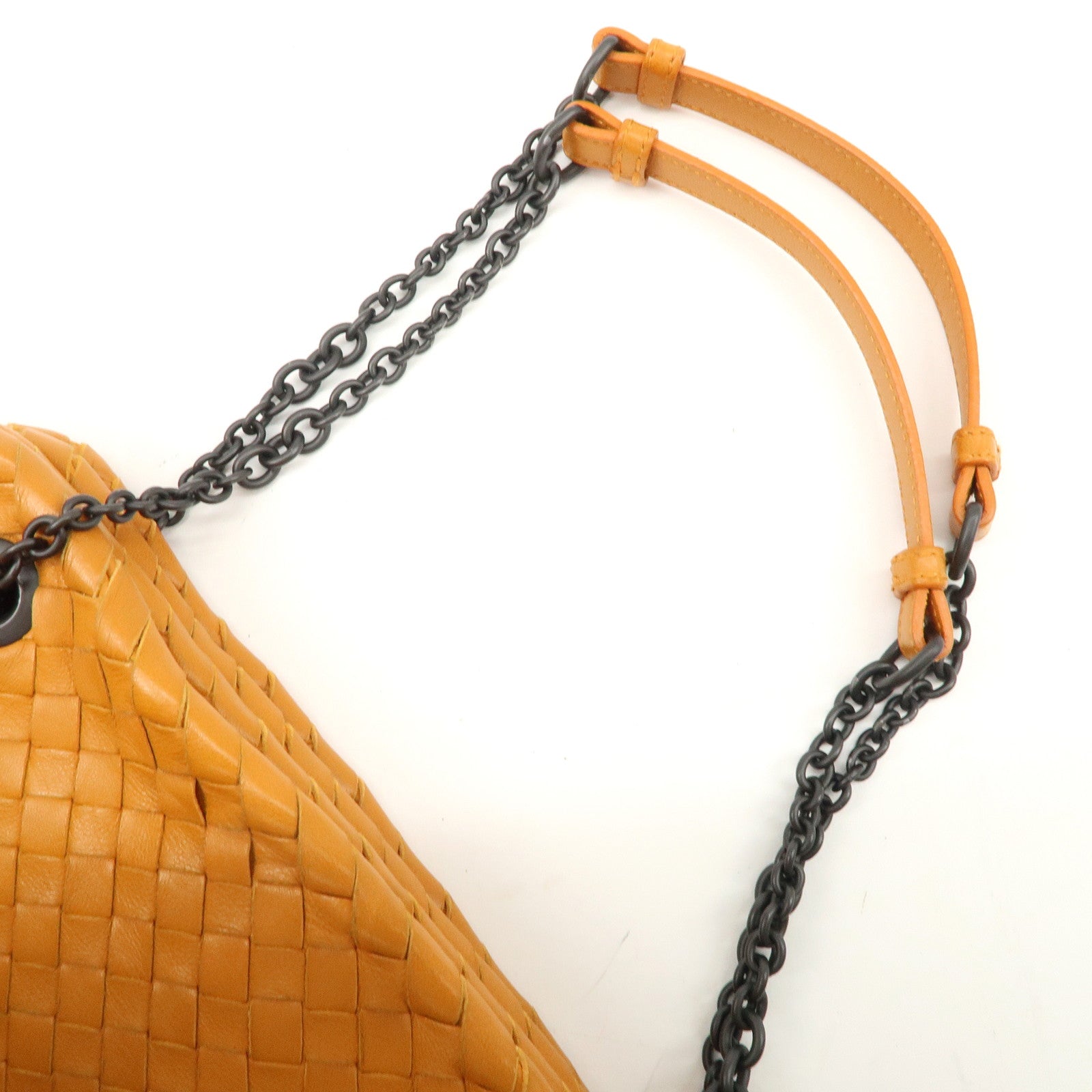Bottega Veneta Intrecciato Leather Chain Shoulder Bag Orange Used