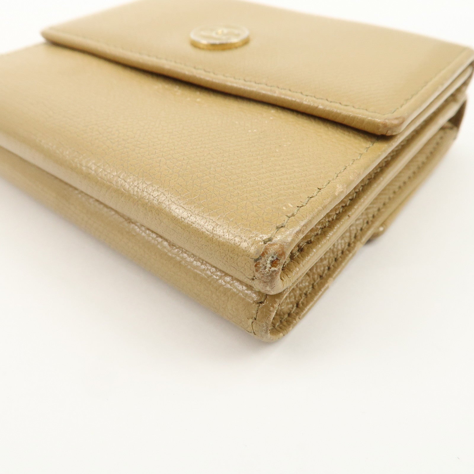 CHANEL Leather COCO Botton W Hook Wallet Beige Used