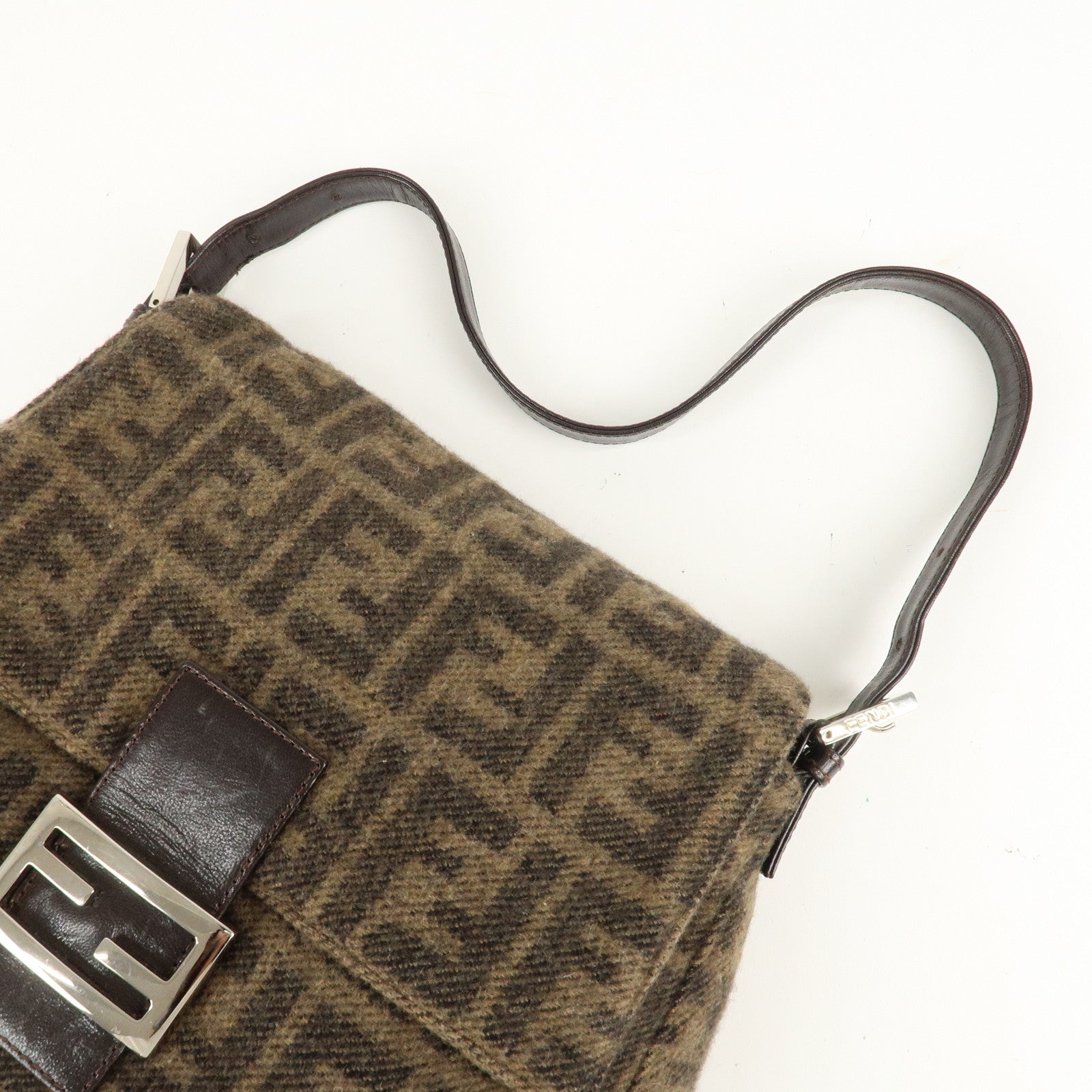 FENDI Mamma Baguette Zucca Wool Leather Shoulder Bag 26325