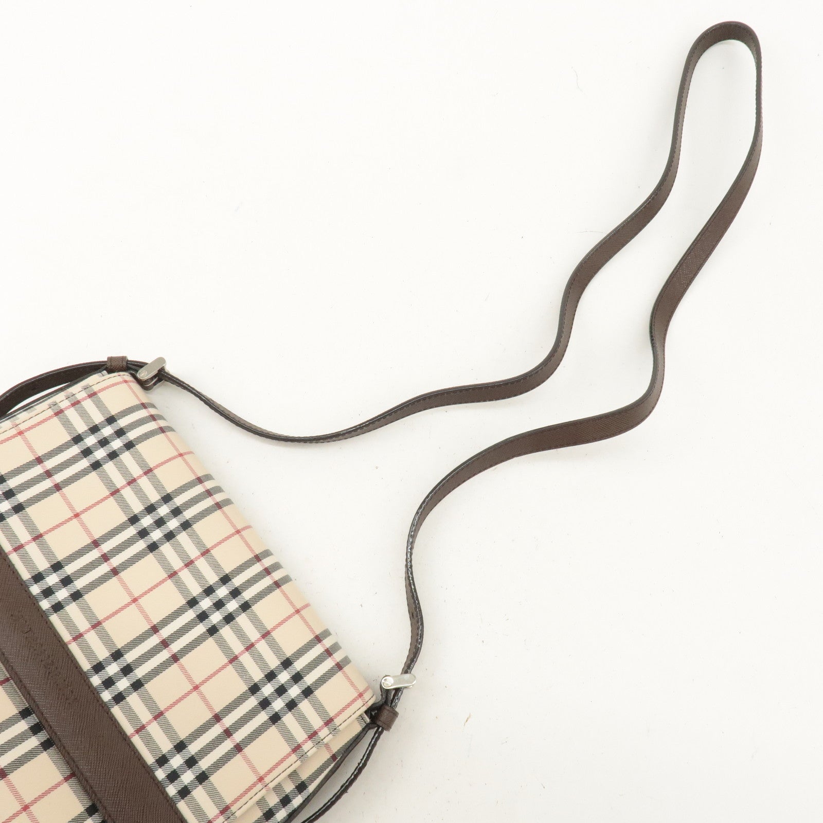 Burberry Nova Plaid Canvas Leather Shoulder Bag