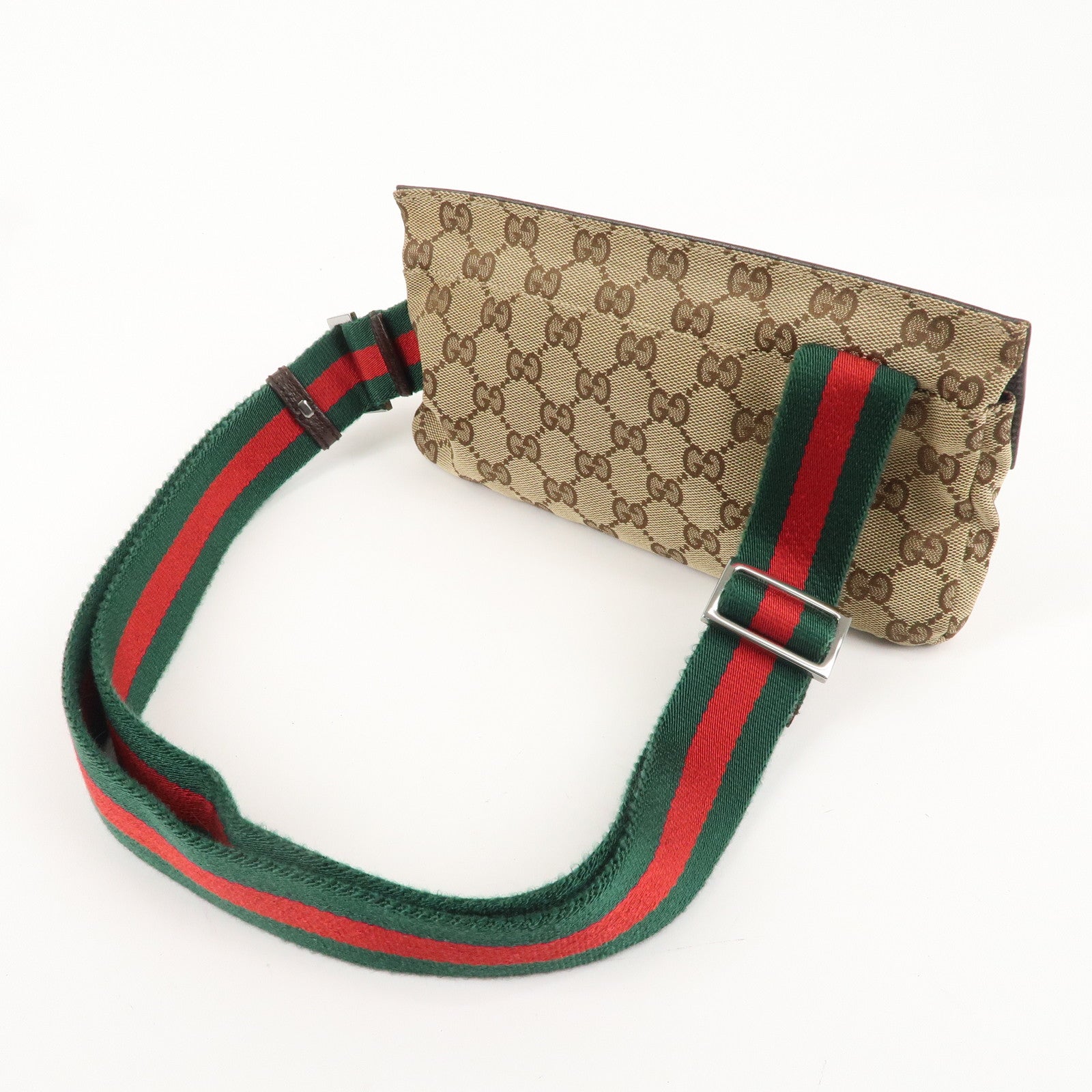 GUCCI Sherry GG Canvas Leather Waist Bag Beige Brown 180691