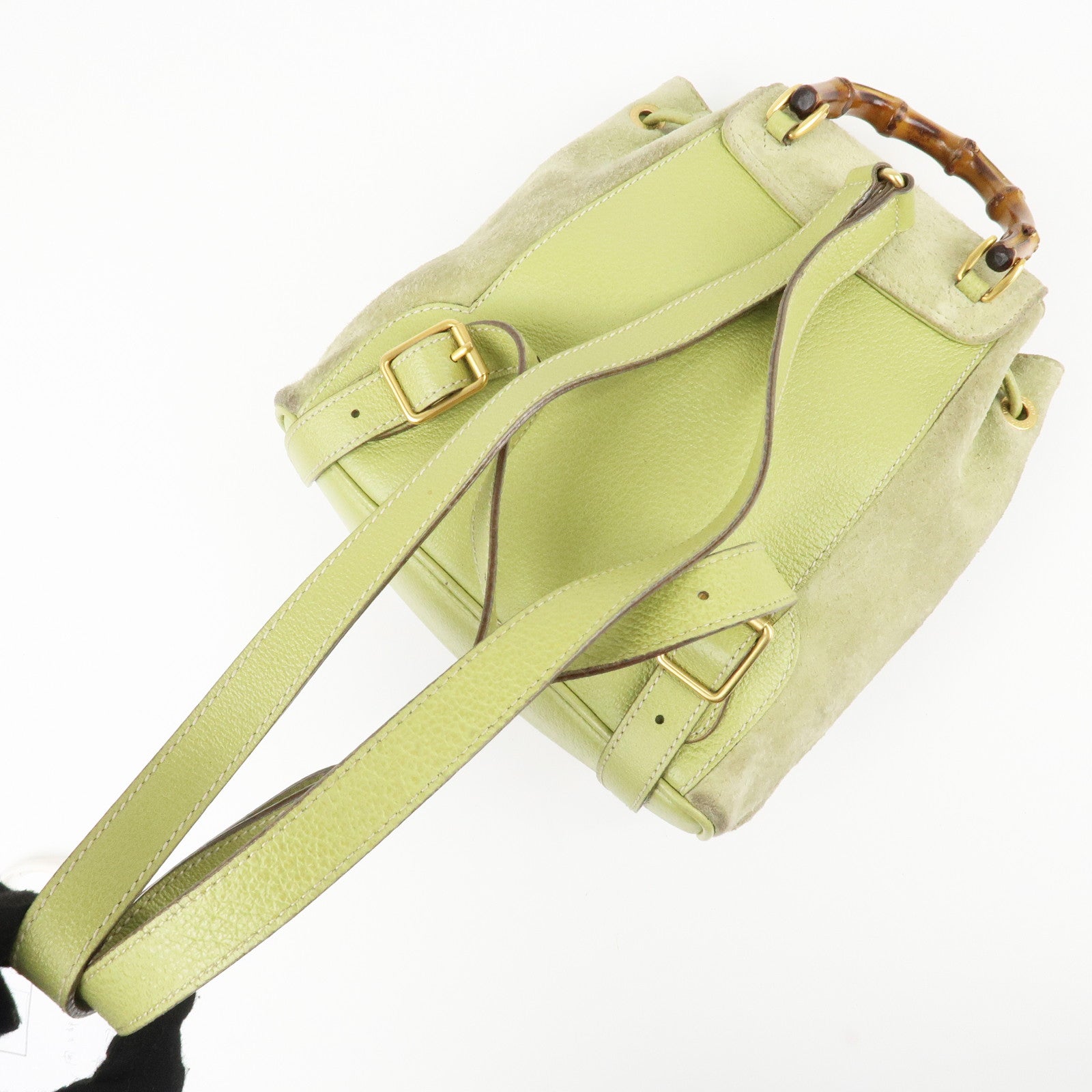 GUCCI Bamboo Suede Leather Backpack Light Green 003.1956.0030