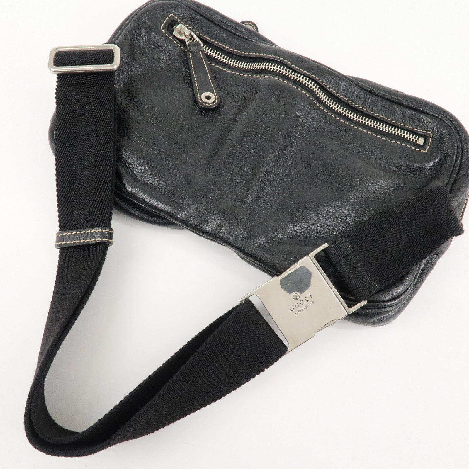 GUCCI Leather Nylon Waist Bag Cross Body Bag Black 201846 Used