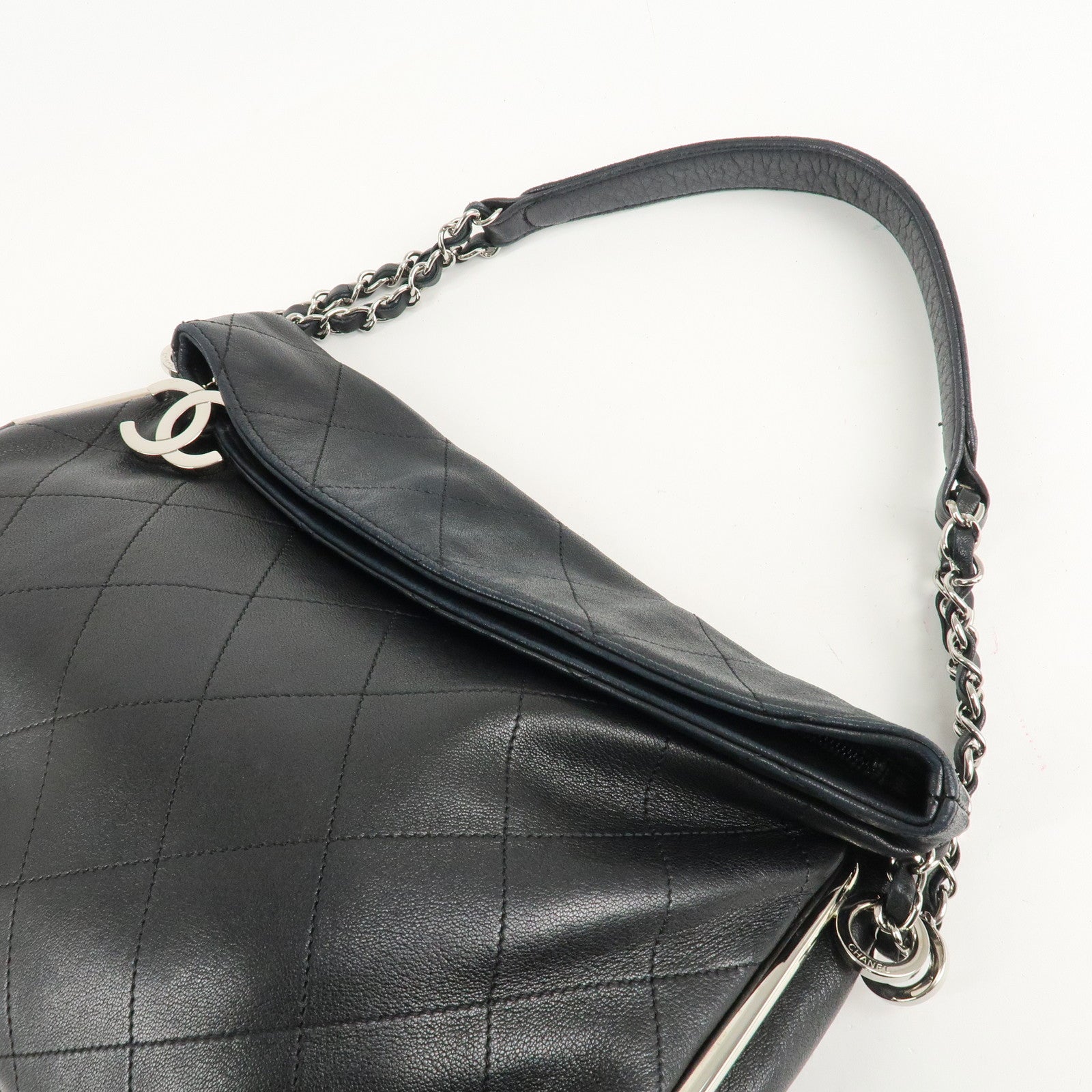 CHANEL Wild Stitch Lamb Skin Chain Shoulder Bag Black SHW A29285