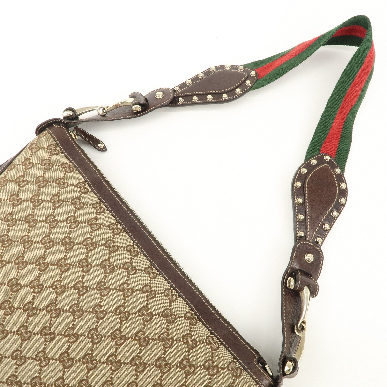 GUCCI Sherry GG Canvas Leather Studded Shoulder Bag 153691 Used