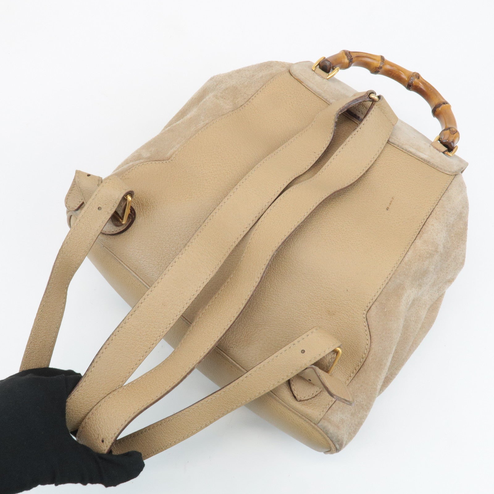 GUCCI Bamboo Suede Leather Back Pack Beige 003.1998.0016