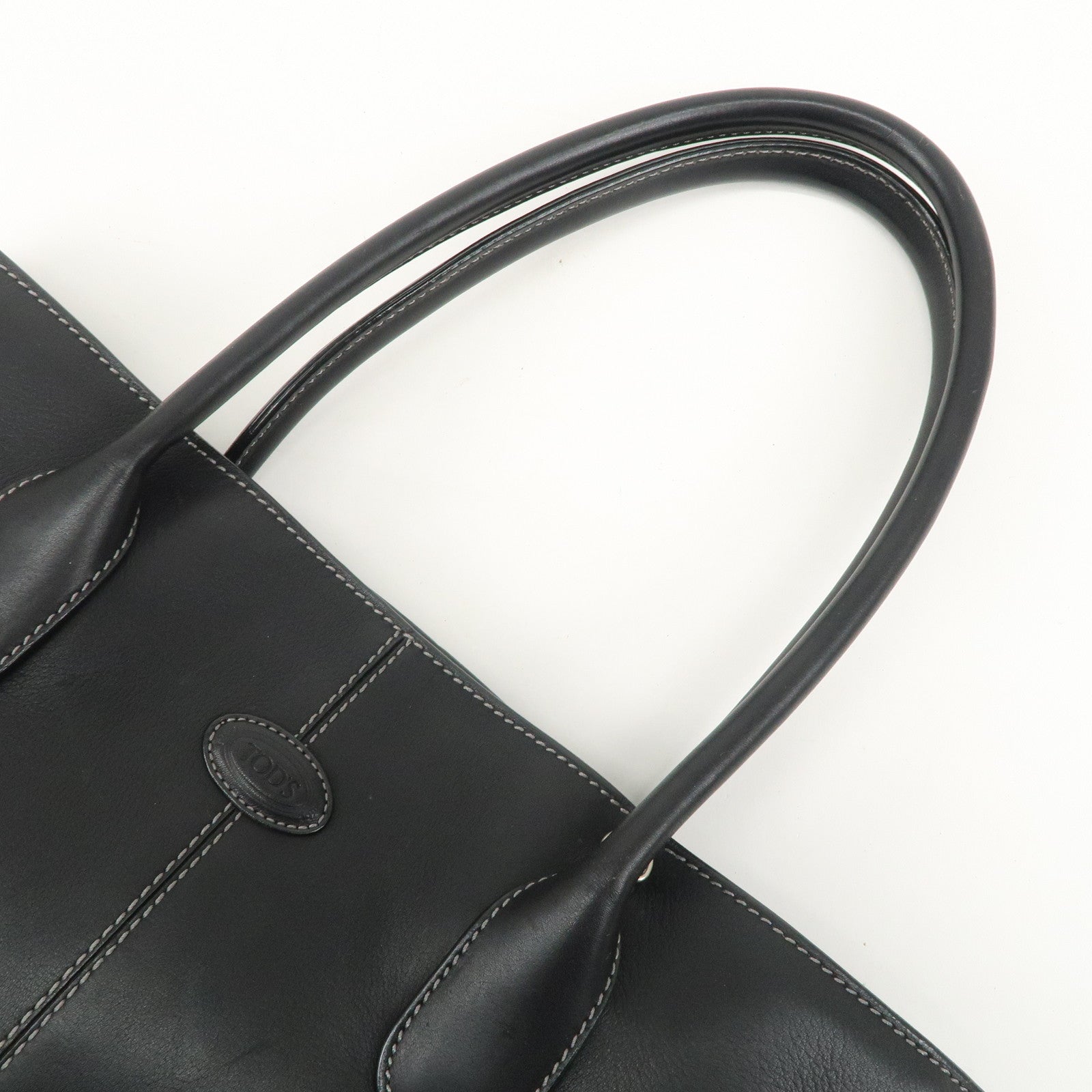 TOD'S Leather Tote Bag Shoulder Bag Hand Bag Black