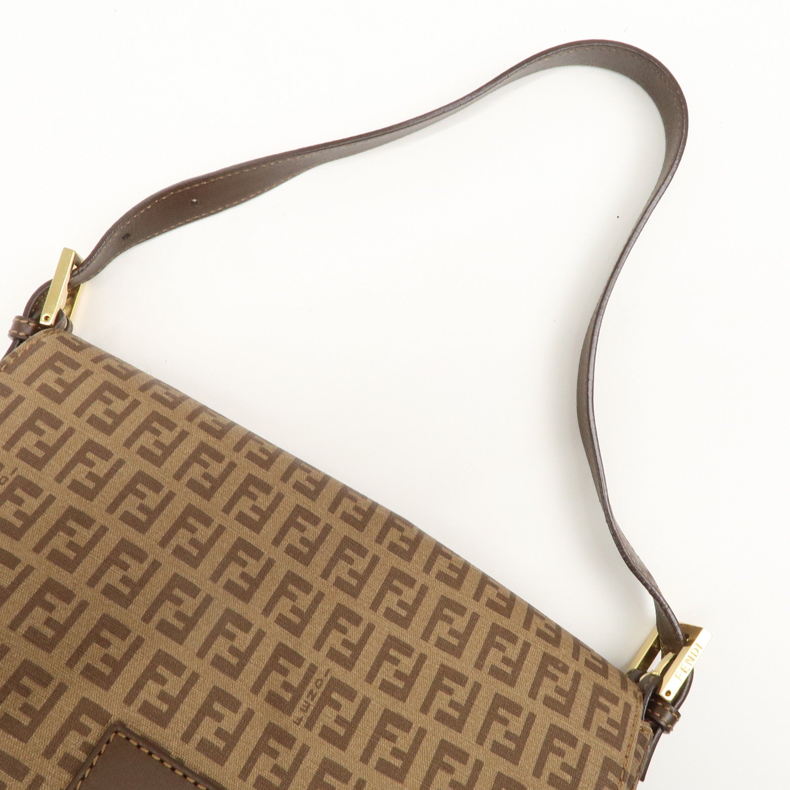 FENDI Mamma Baguette Zucchino Canvas PVC Leather Shoulder Bag