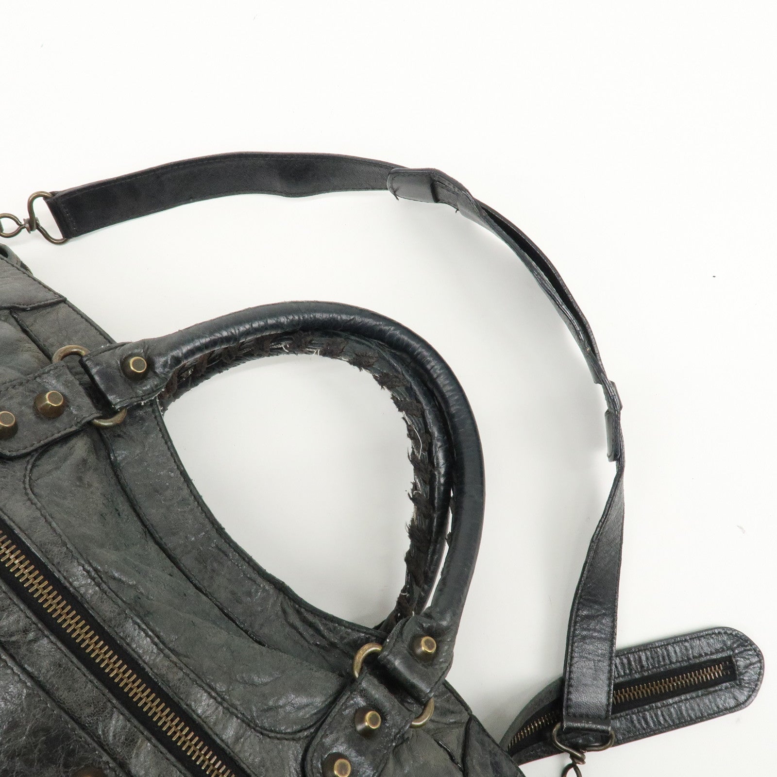 BALENCIAGA The City Leather 2Way Bag Hand Bag Black 115748 Used