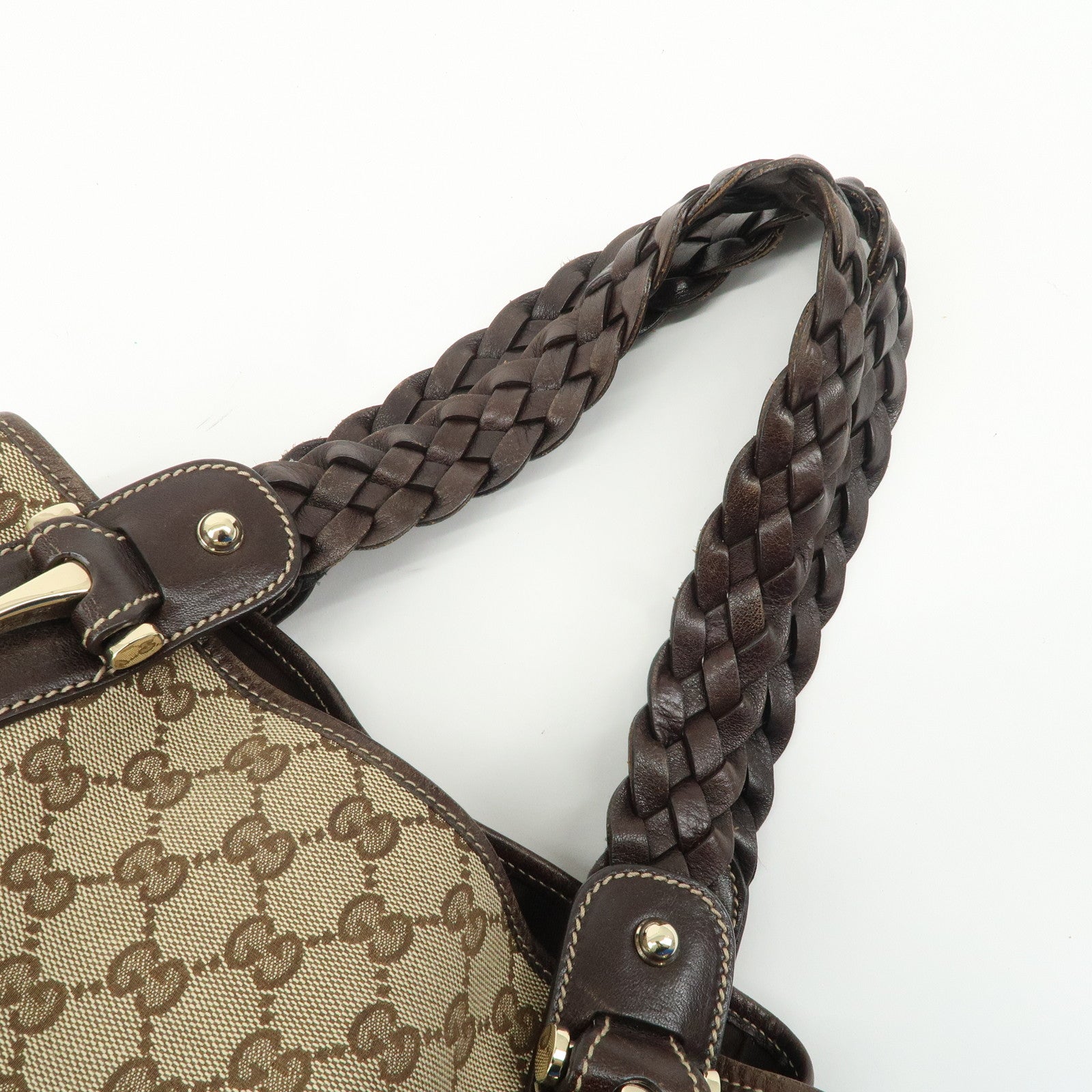 GUCCI Horsebit GG Canvas Leather Tote Bag Beige Brown 162900