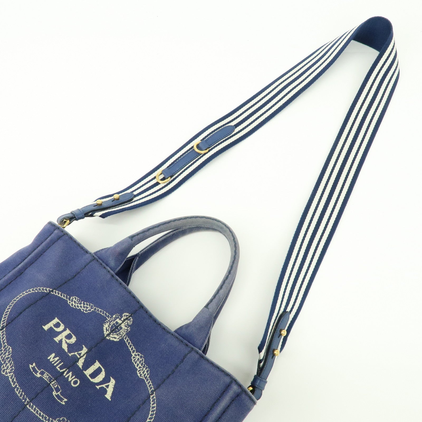 PRADA Canapa Mini Canvas 2Way Bag Hand Shoulder Bag Navy 1BG439