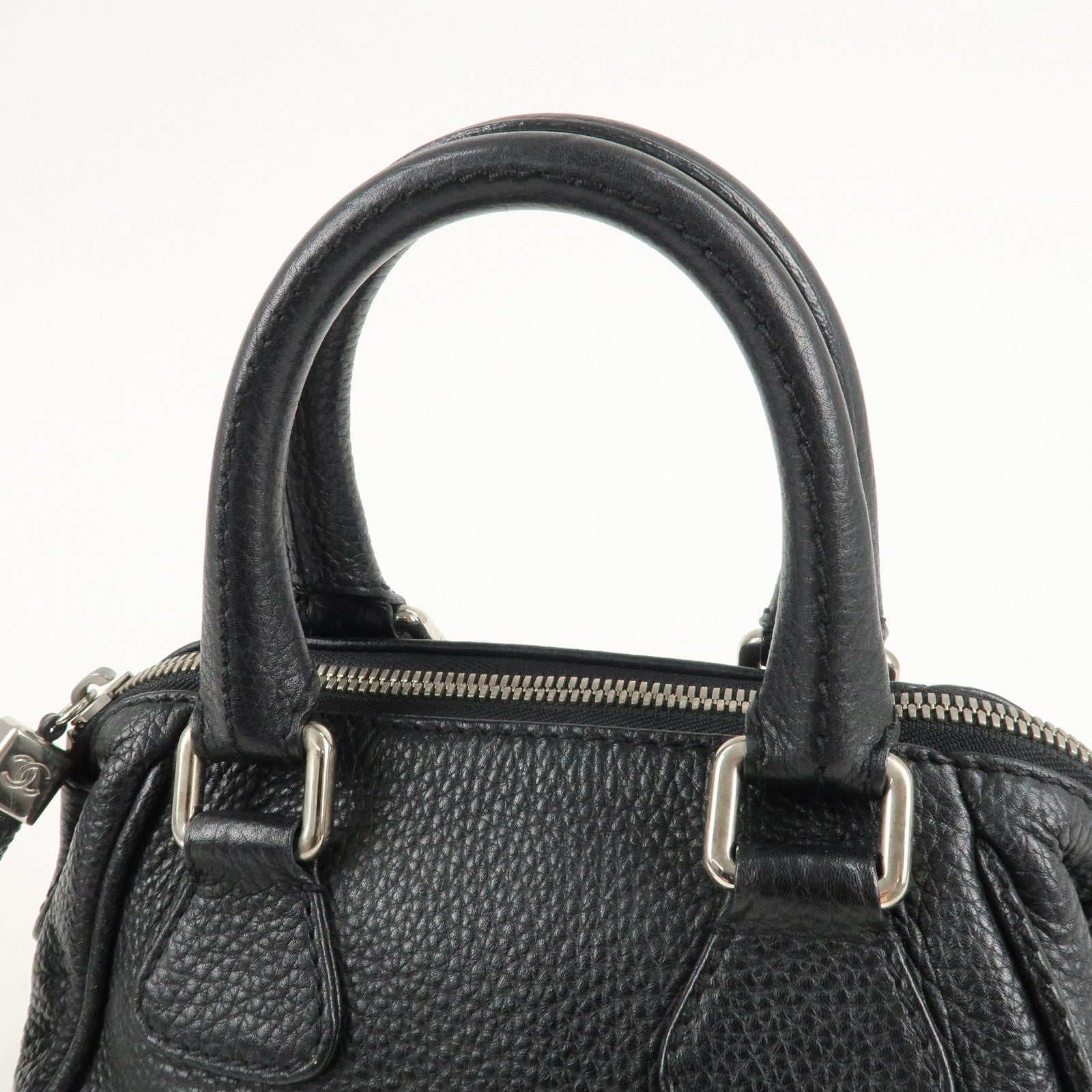 CHANEL Leather Mini Boston Bag Hand Bag Black A23050