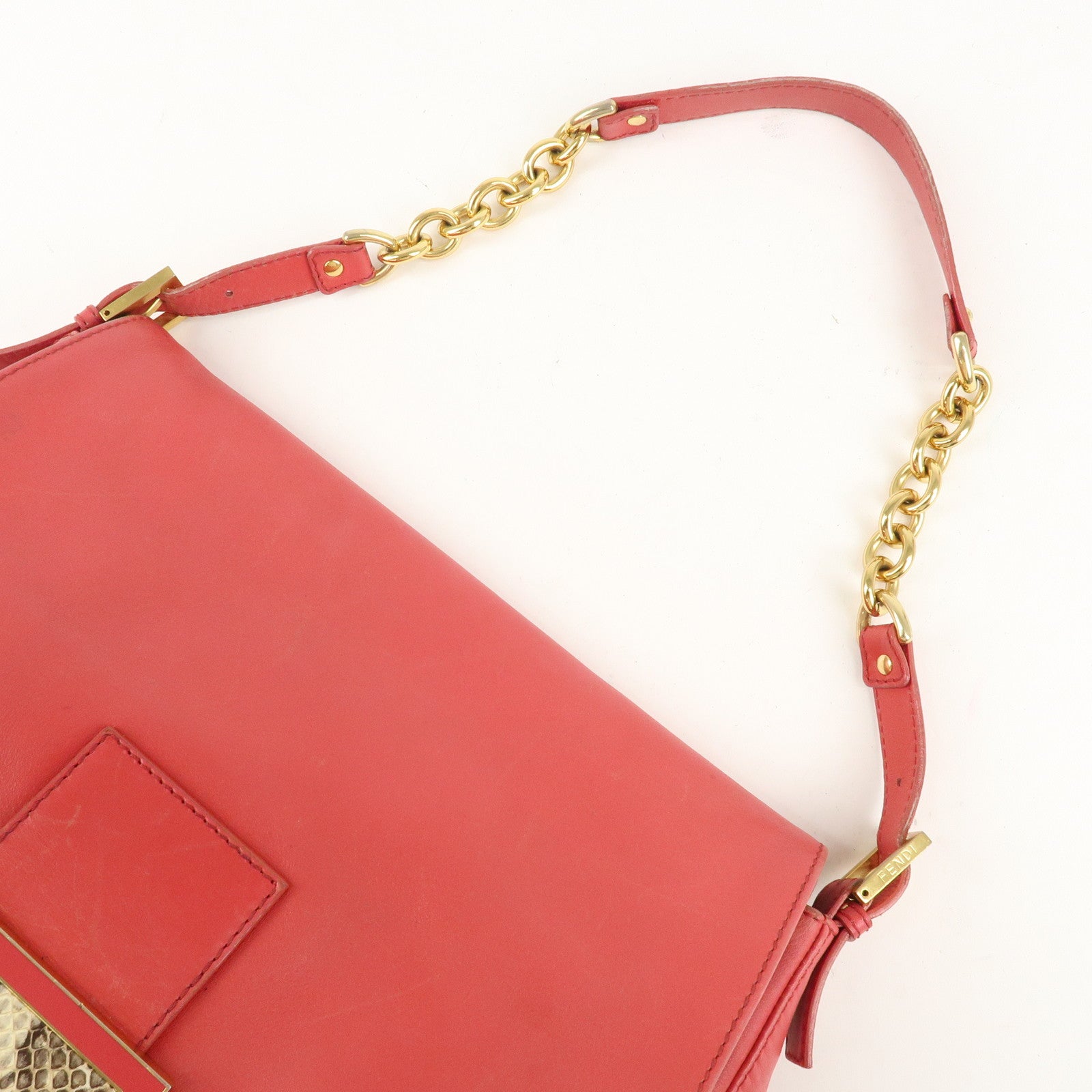 FENDI Big Mamma Baguette Leather Chain Shoulder Bag Pink 8BR638 Used