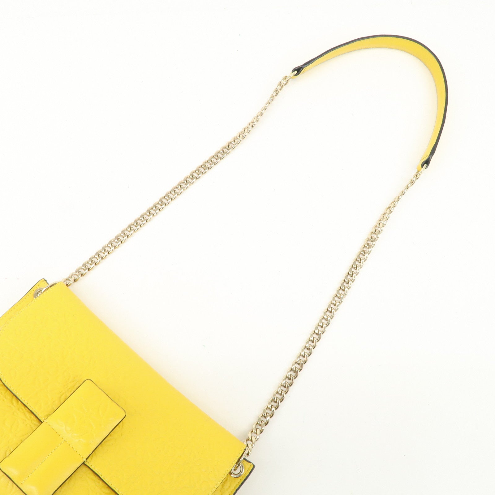 LOEWE Anagram Leather Avenue Chain Shoulder Bag Hand Bag Yellow Used