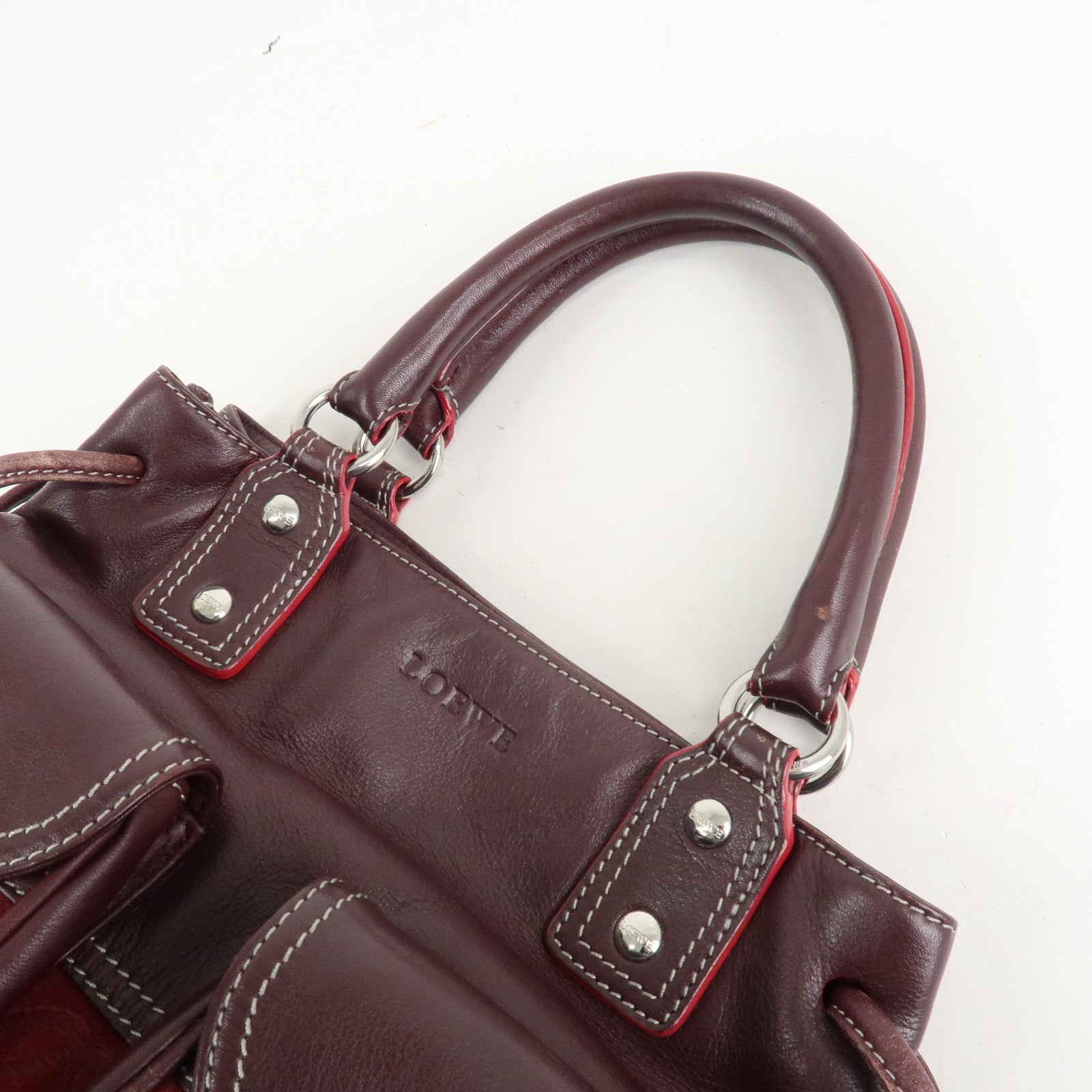 LOEWE Anagram Suede Leather Hand Bag Bordeaux