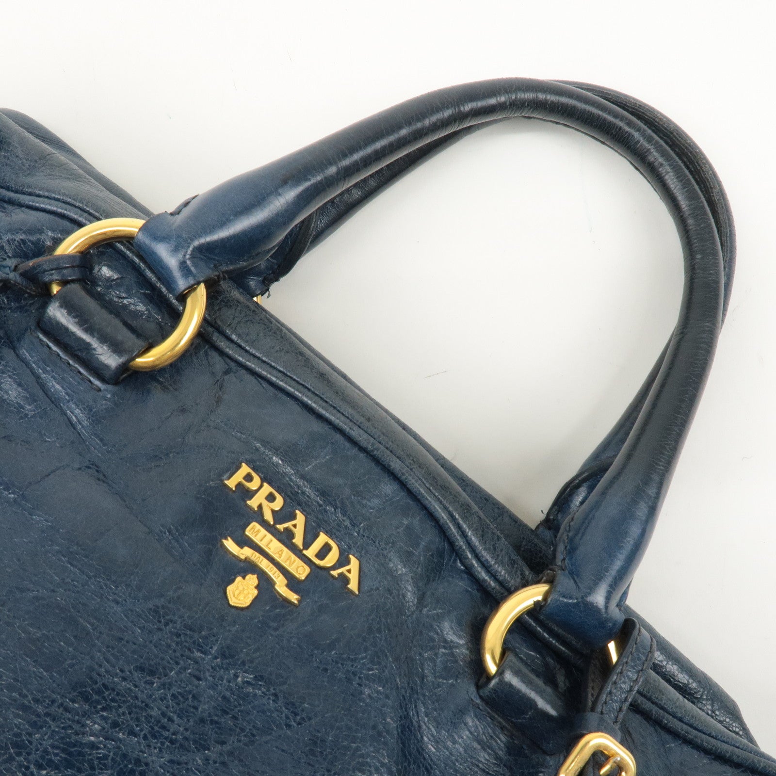 PRADA Leather 2way Hand Bag Shoulder Bag Blue BL0821