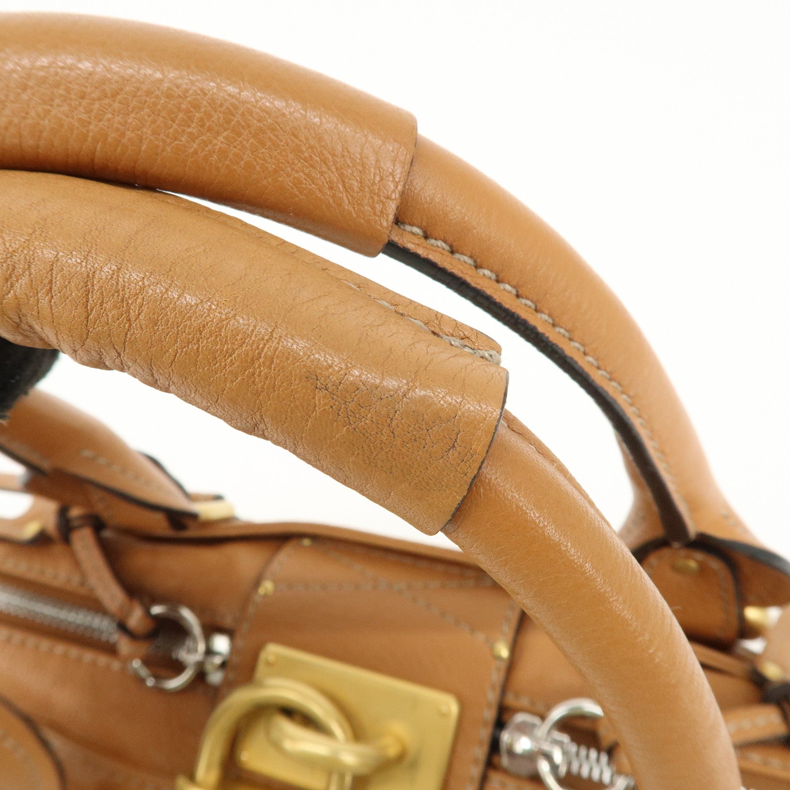 Chloe Paddington Leather Medium Hand Bag Shoulder Bag Brown Used