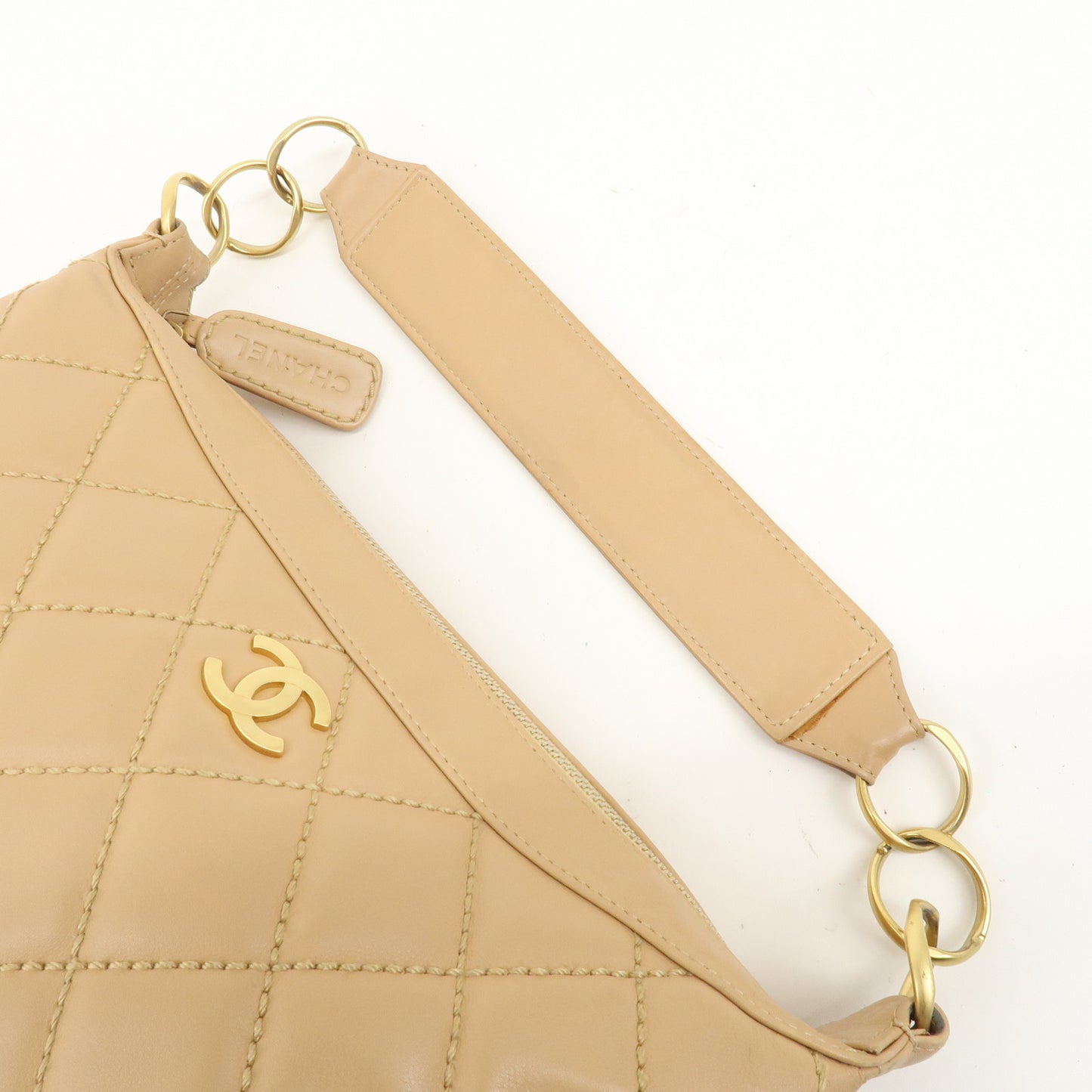 CHANEL Wild Stich Lambskin Shoulder Bag Hand Bag Beige A20663