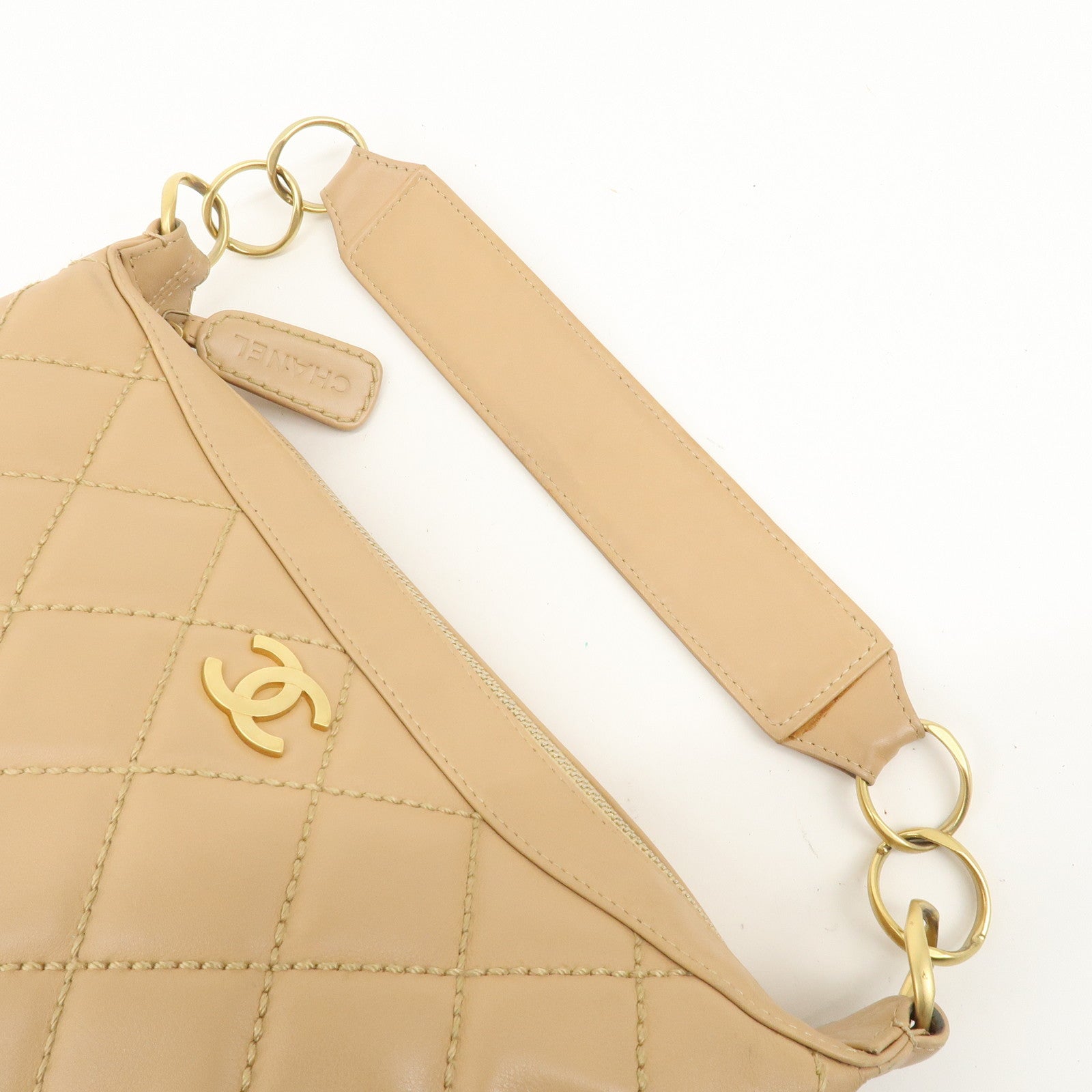 CHANEL Wild Stich Lambskin Shoulder Bag Hand Bag Beige A20663