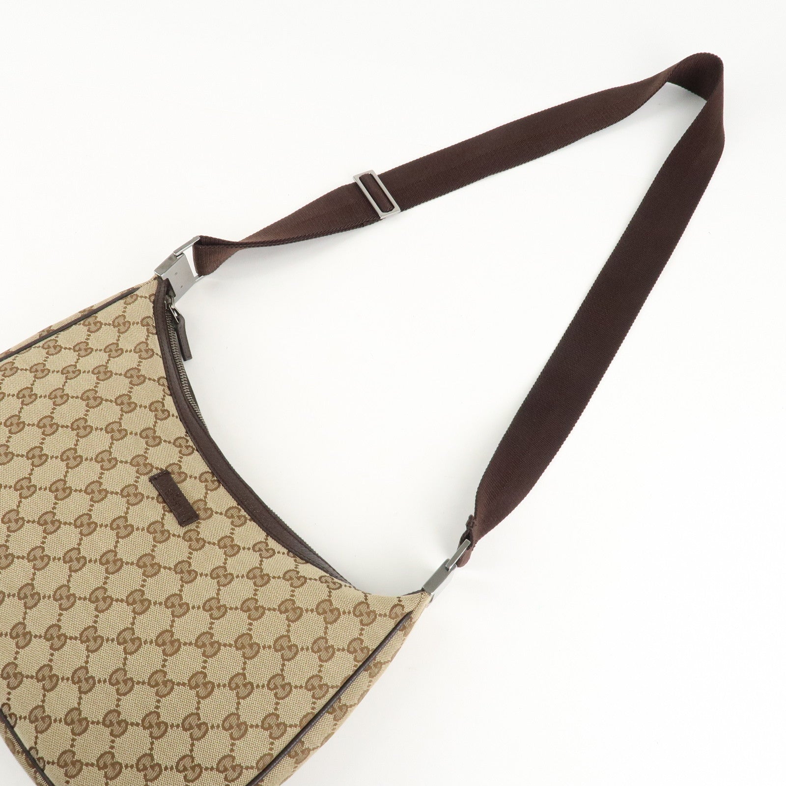 GUCCI GG Canvas Leather Shoulder Bag Beige Brown 122790 Used