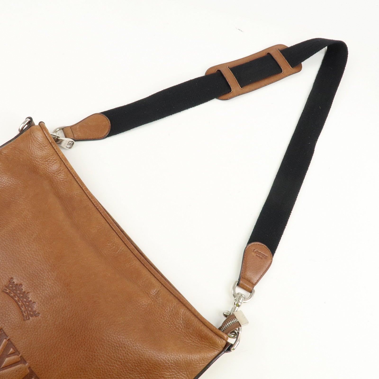 LOEWE Leather Shoulder Bag Cross Body Bag Brown Black Silver HDW Used