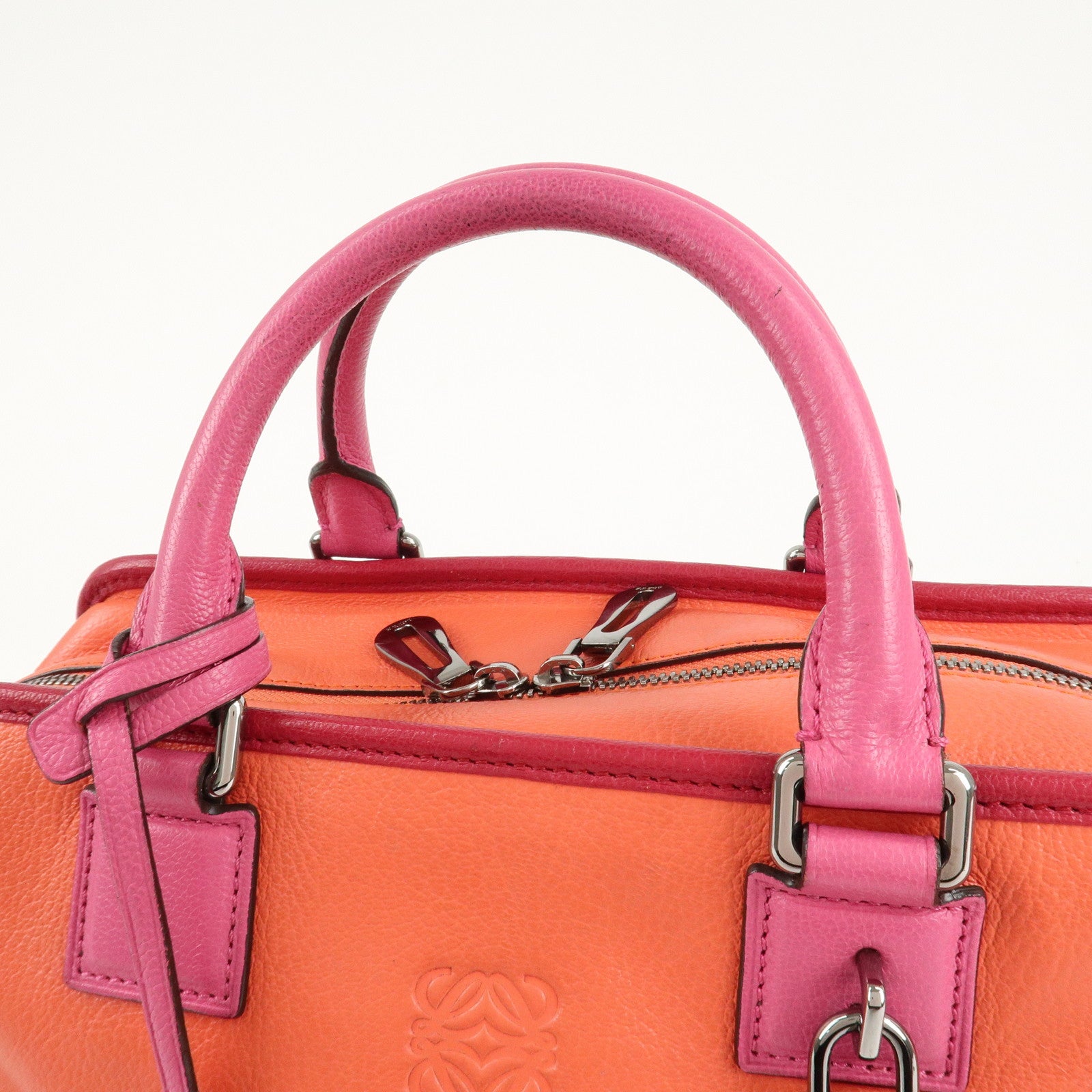 LOEWE Anagram Leather Amazona 28 Hand Bag Orange Bordeaux Pink