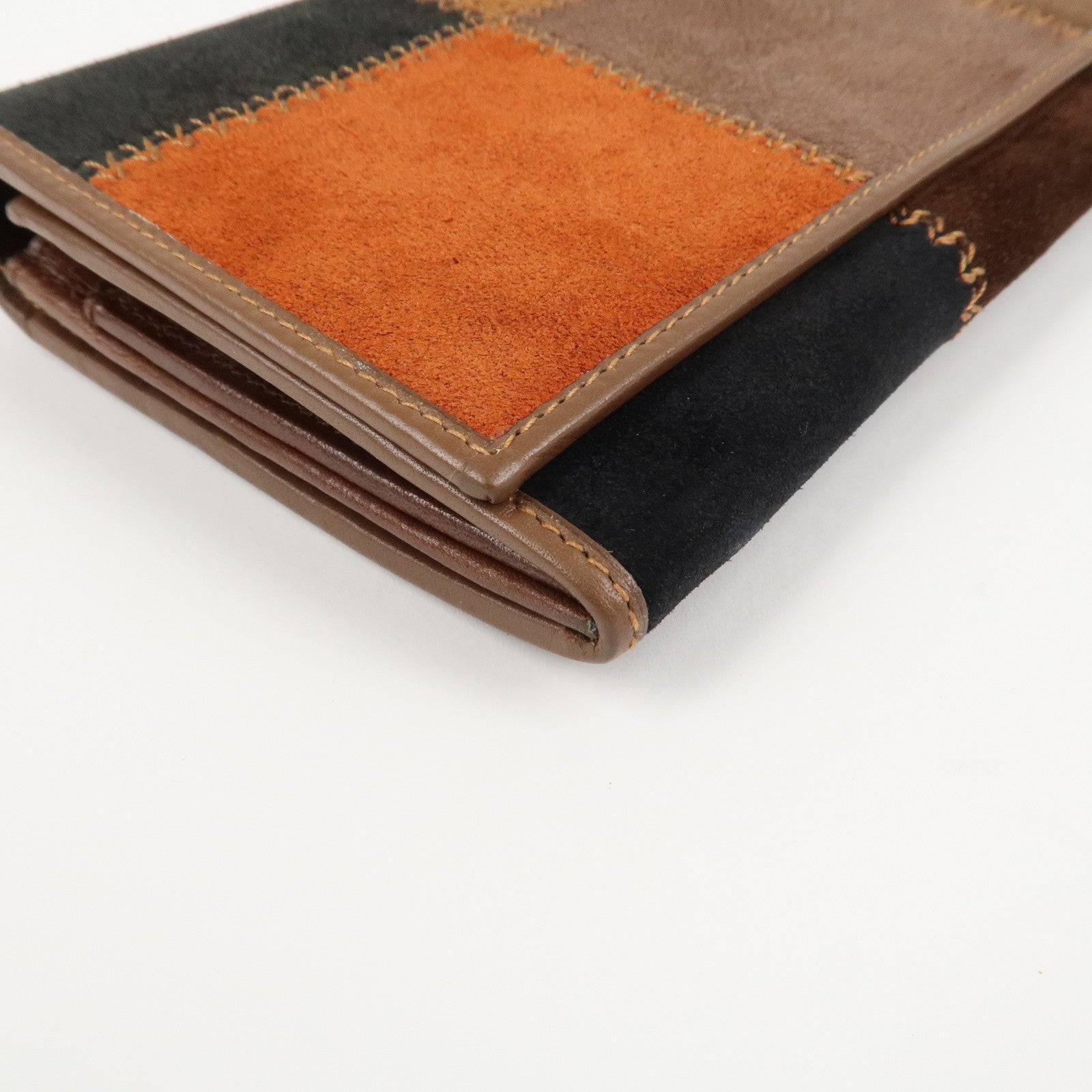 CELINE Suede Leather Patchwork Bifold Wallet Multi Color Used