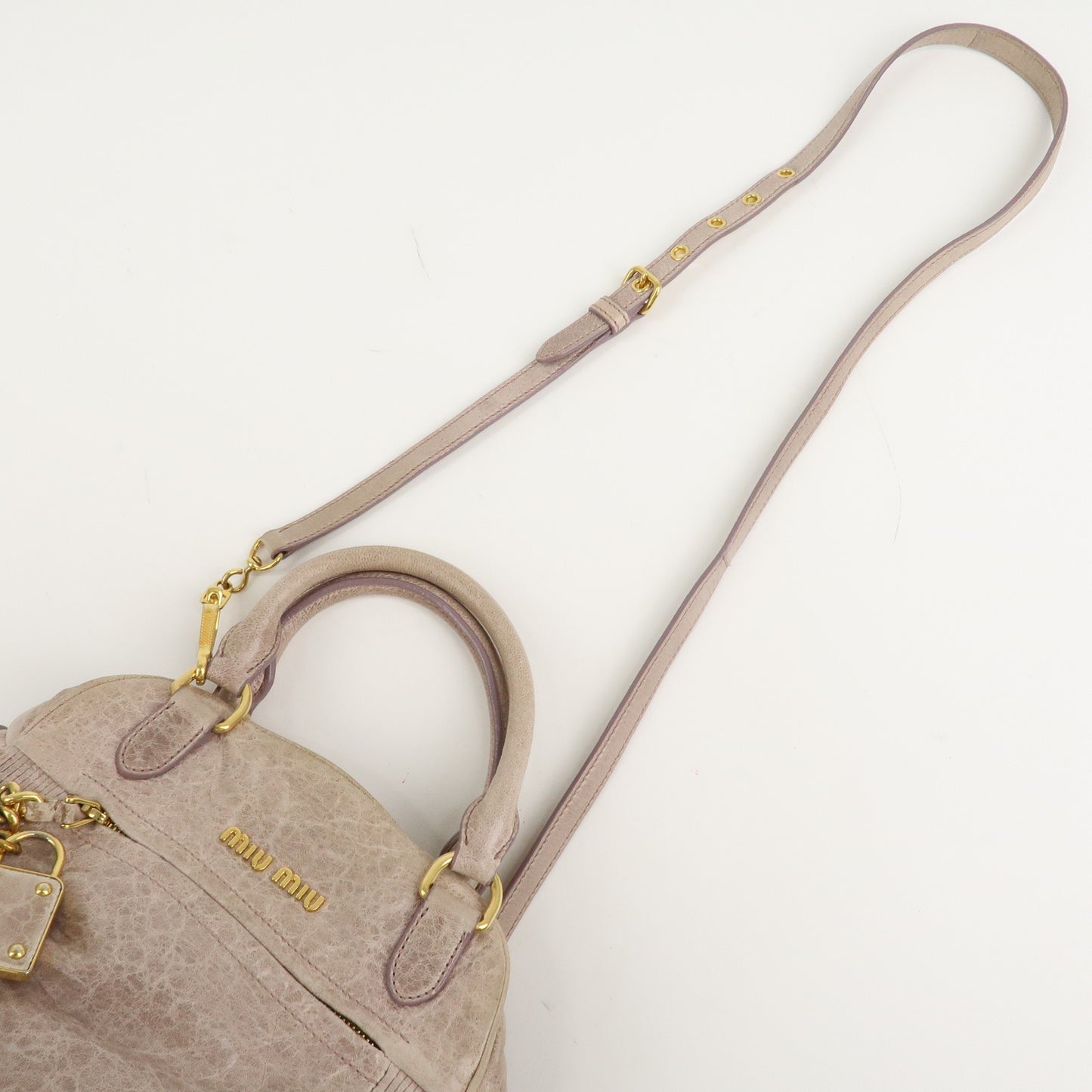 MIU MIU Logo Leather 2 Way Hand Bag Shoulder Bag  Beige