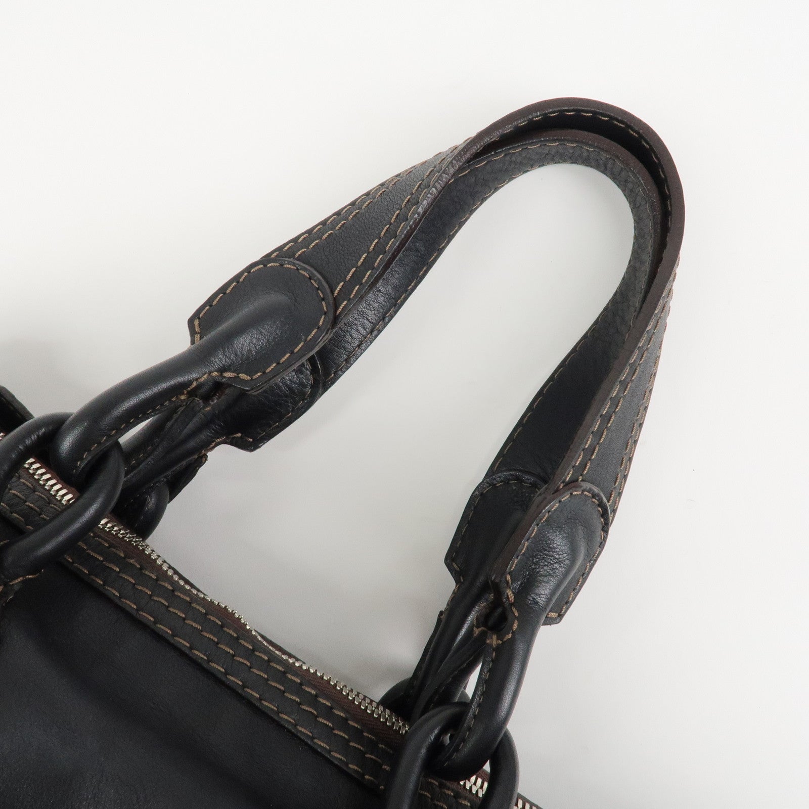 LOEWE Sangria Leather 2Way Tote Bag Black Silver Hardware Used