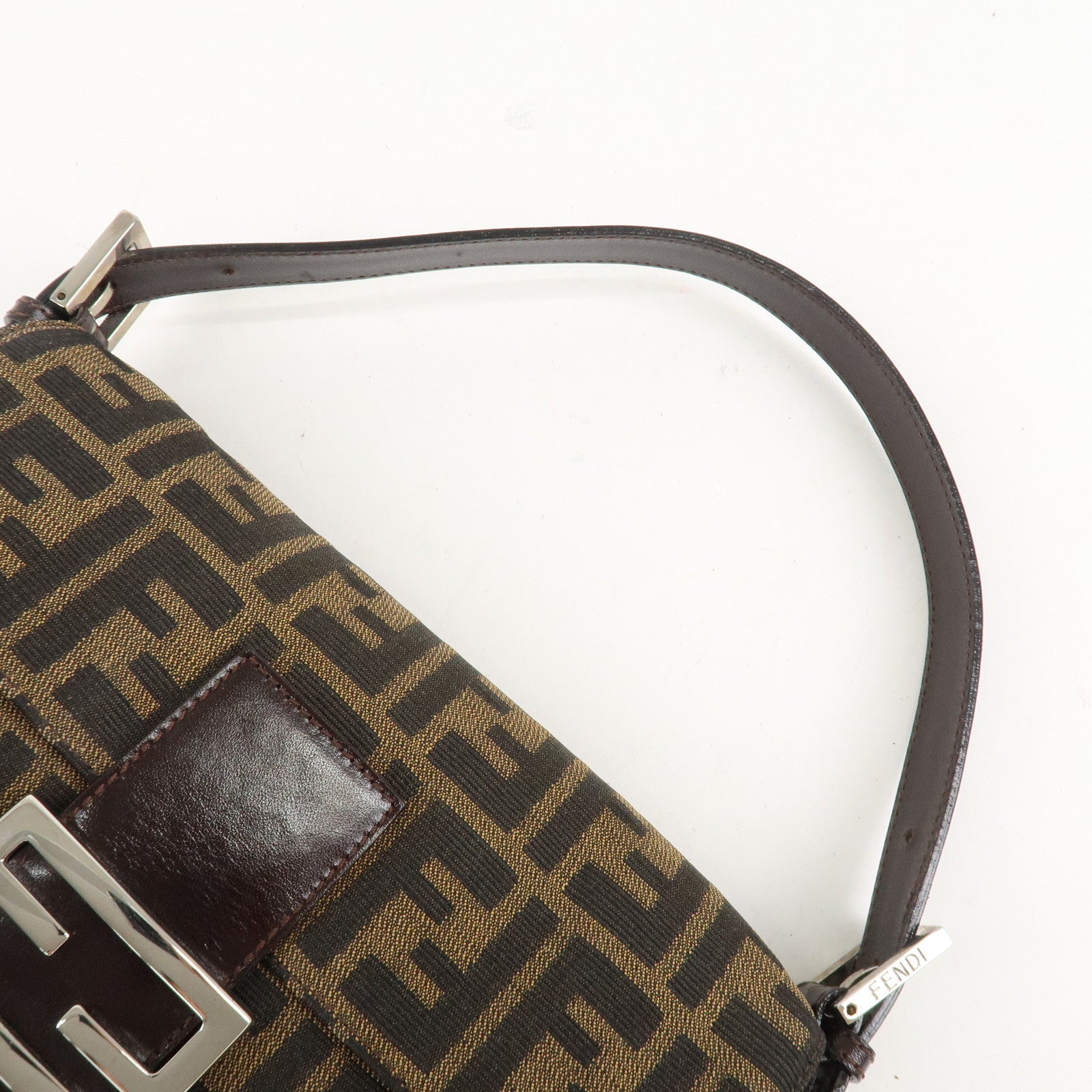FENDI Mamma Baguette Zucca Canvas Shoulder Bag Brown 26424 Used
