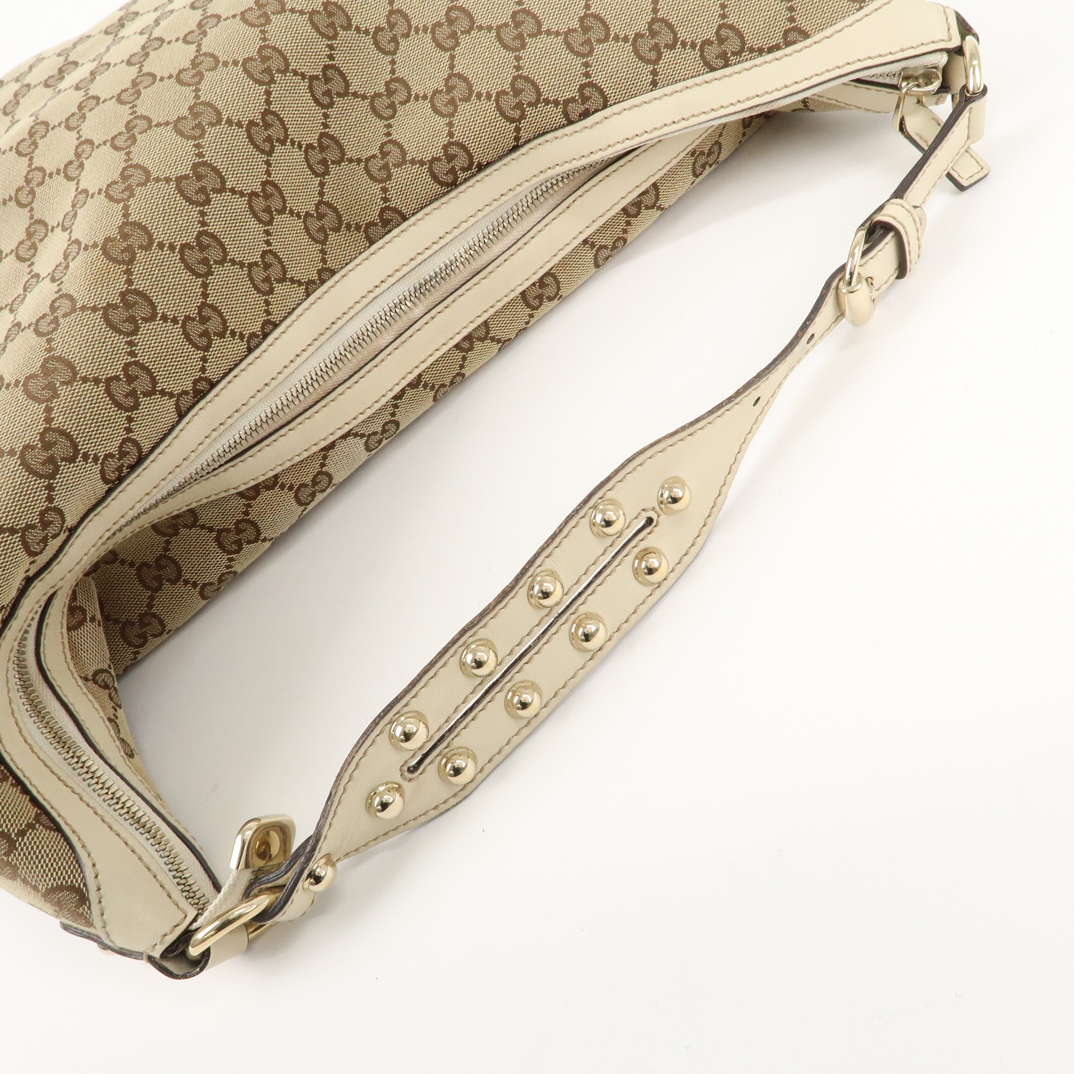 GUCCI GG Canvas Leather Shoulder Bag Beige Ivory 159406