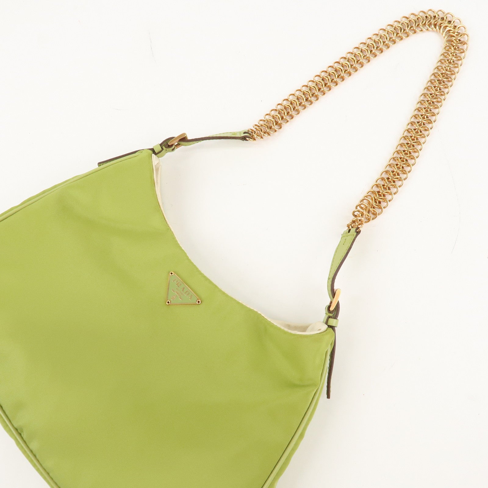 PRADA Logo Nylon Leather Shoulder Bag Purse Green BR0104 Used