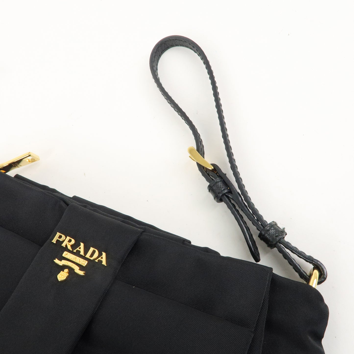 PRADA Logo Nylon Leather Ribbon Cosmetic Pouch Black 1N1422