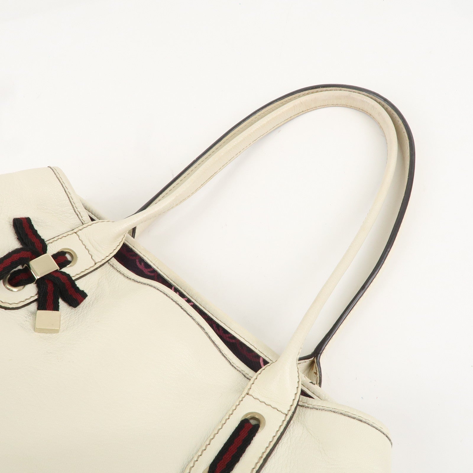 GUCCI Princy Sherry Leather Tote Shoulder Bag Ivory 163805