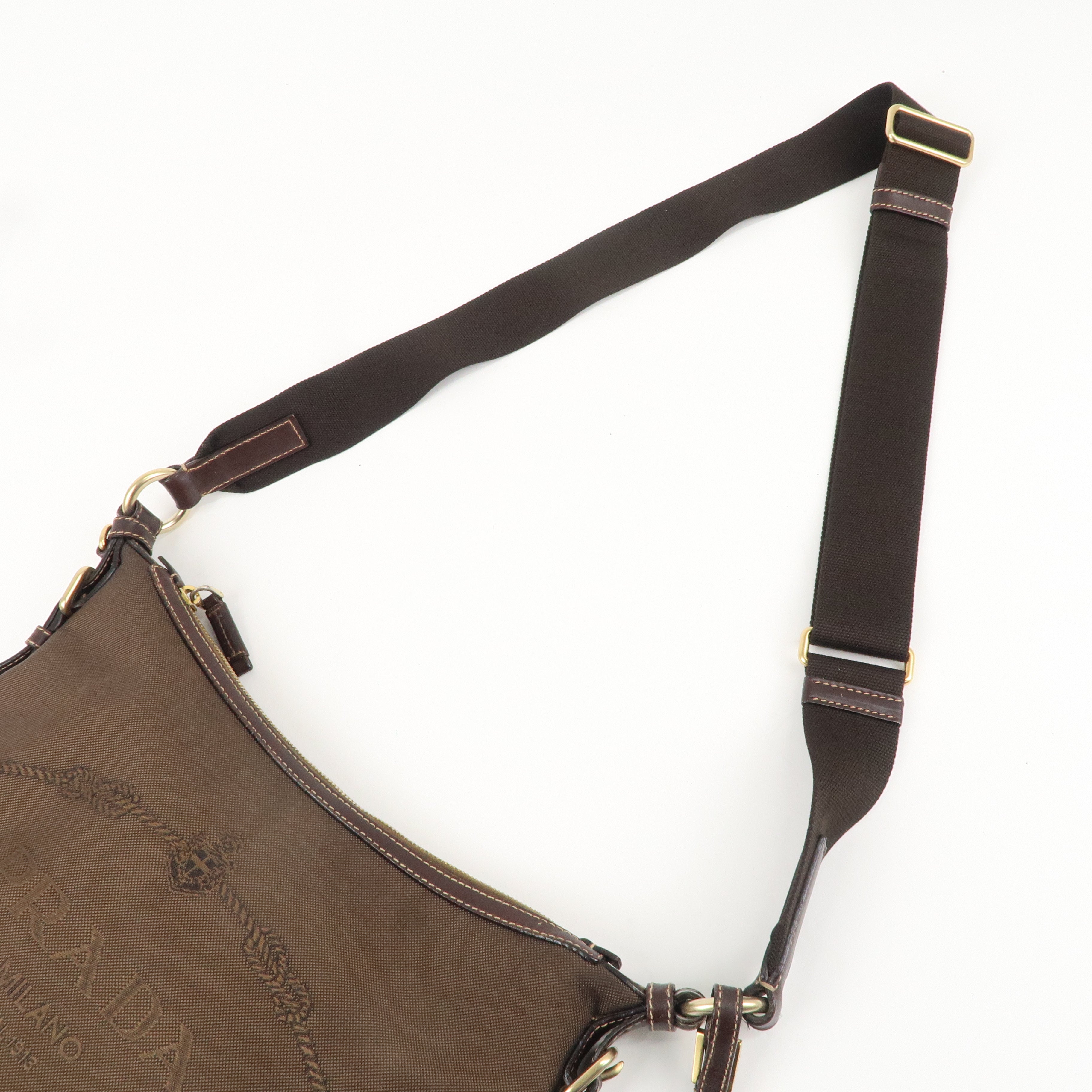 PRADA Jacquard Leather Shoulder Bag Crossbody Bag Brown BT0533