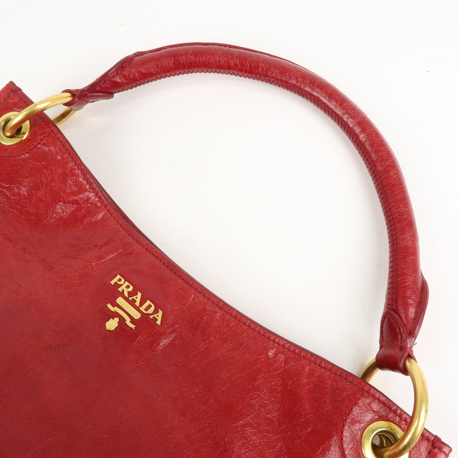 PRADA Logo Leather One Shoulder Bag Red BR4829